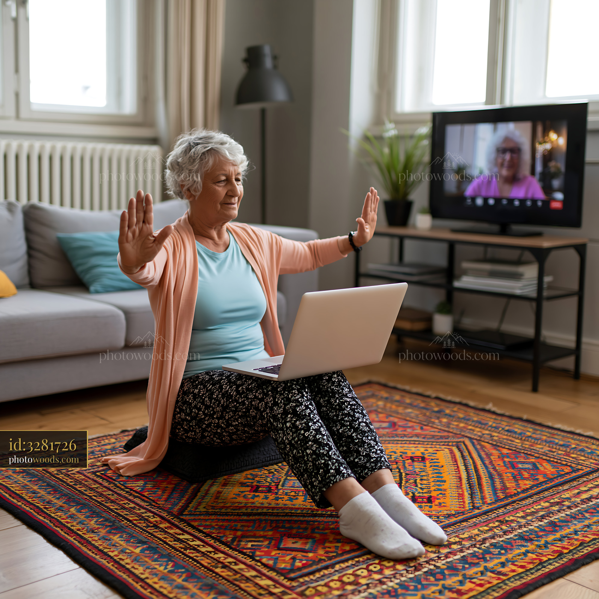 Elderly Woman Participates in Video Consultation at Home