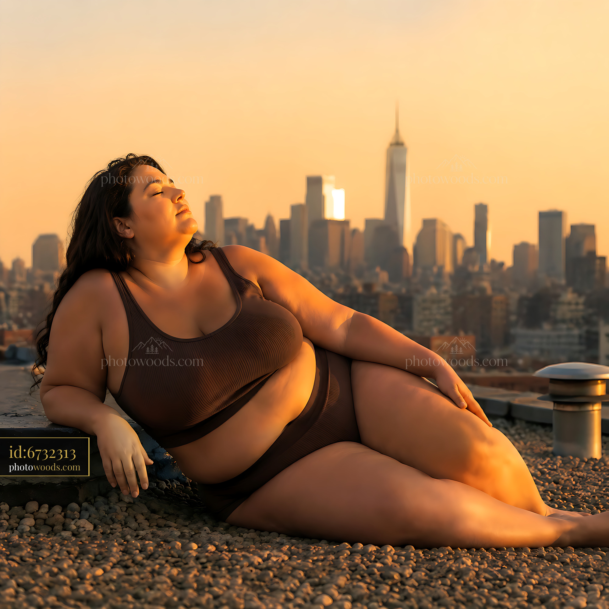 Woman Relaxing on a Rooftop With City Skyline During Sunset
