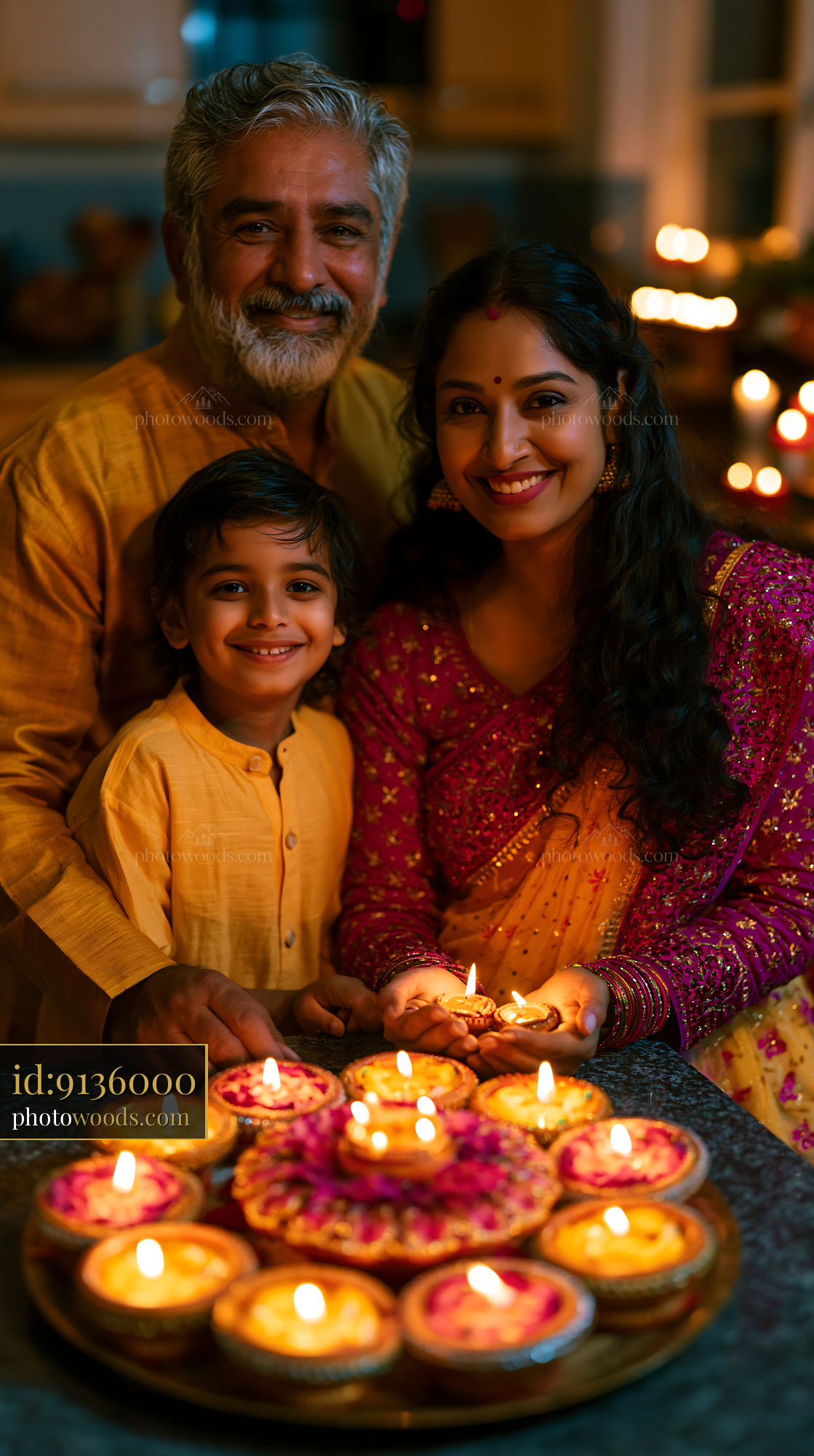 Family Celebrating Diwali With Candles at Home