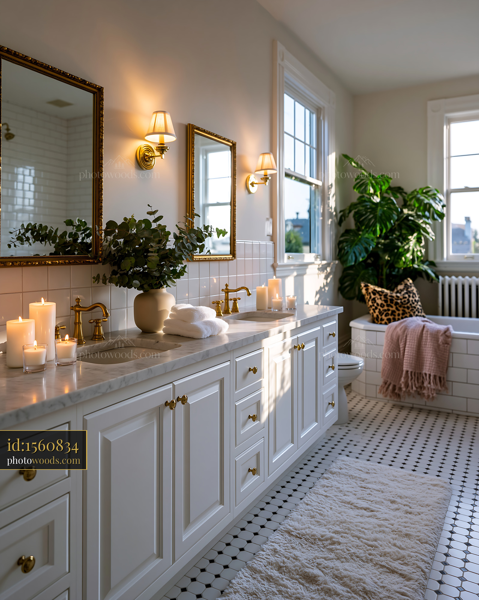 Modern Hotel Style Bathroom With Double Vanity and Candles