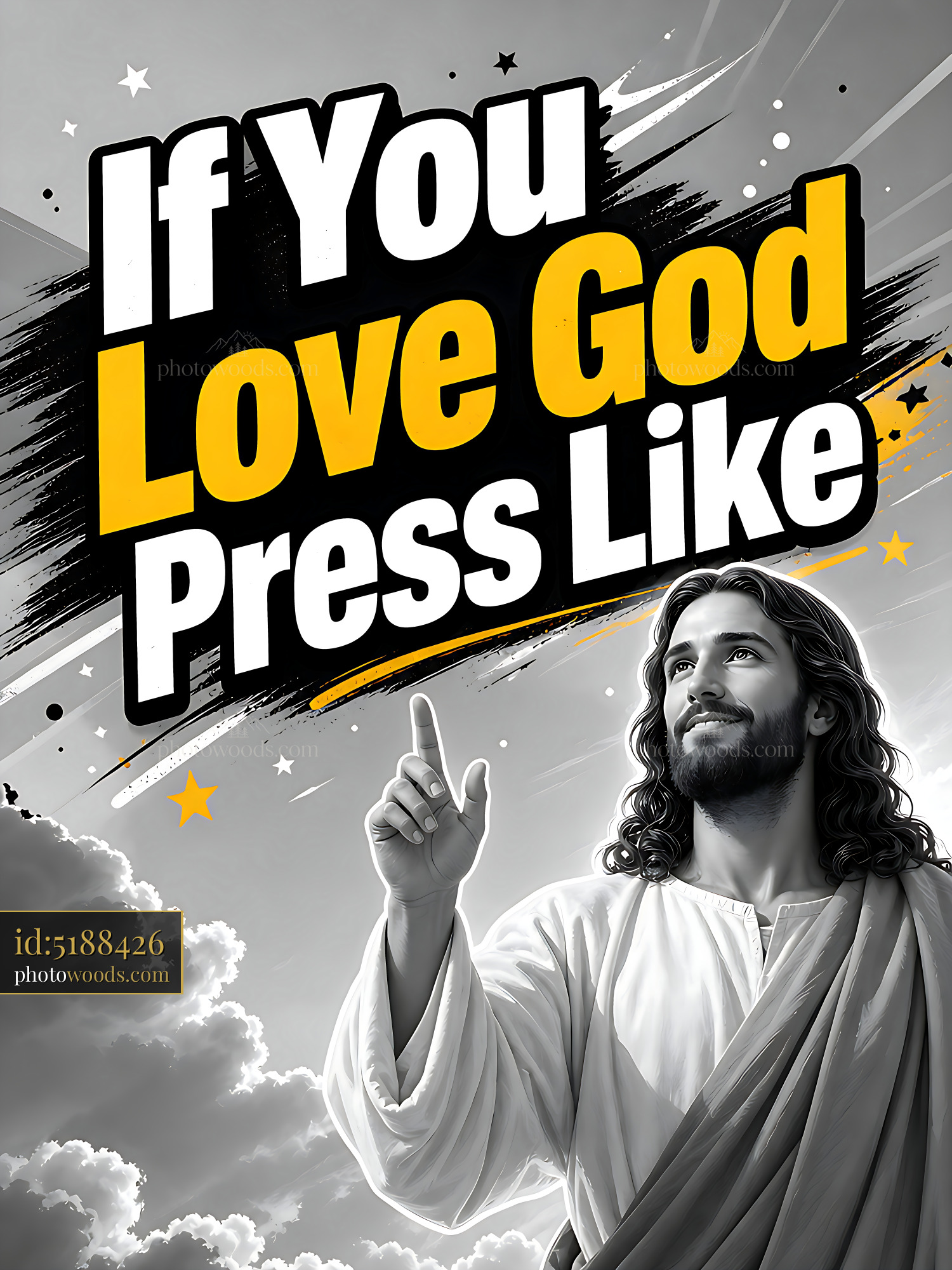 Jesus Points up With Hand Raised in Expression of Faith and Love
