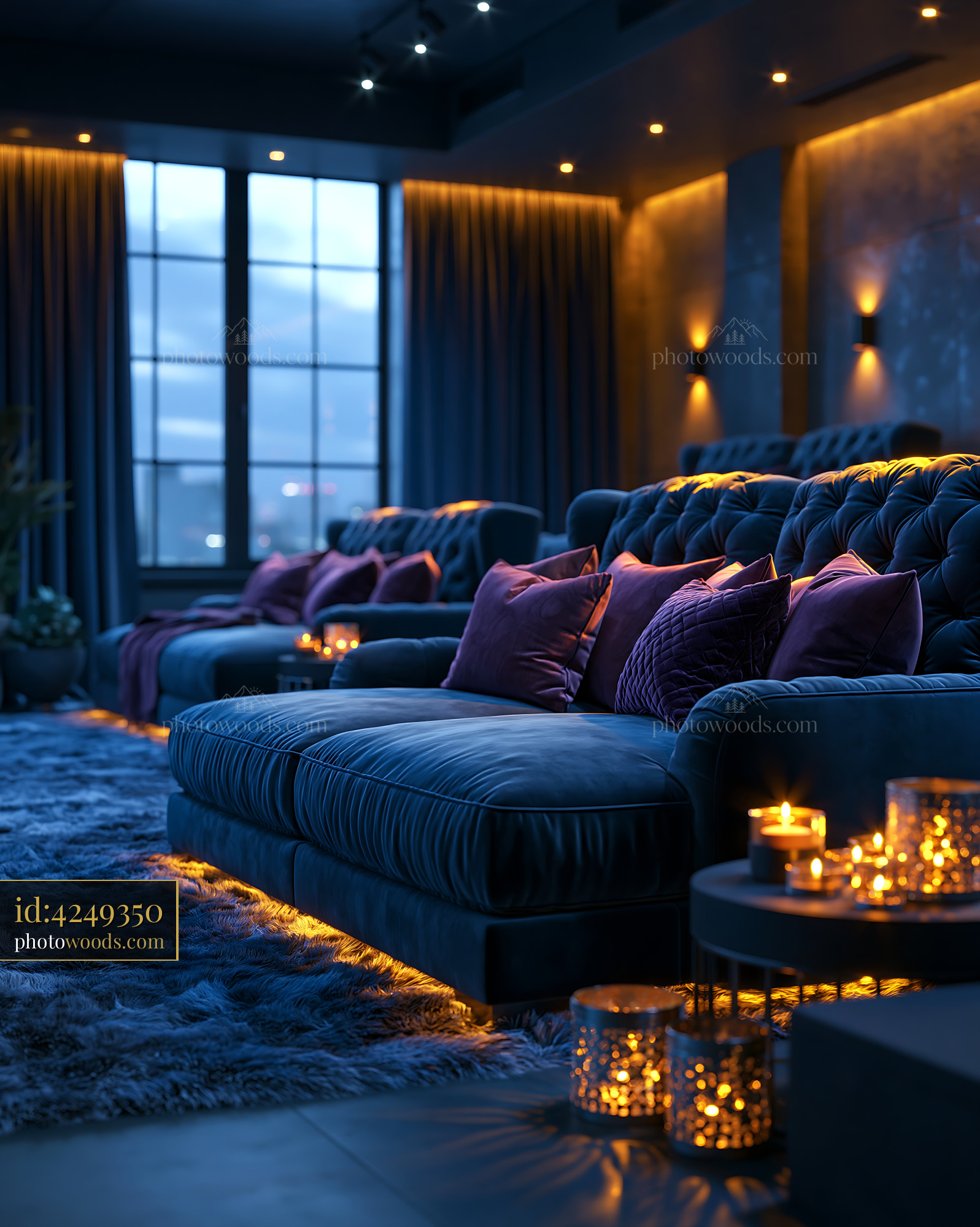 Cozy Minimalist Concrete Basement Cinema With Soft Lighting