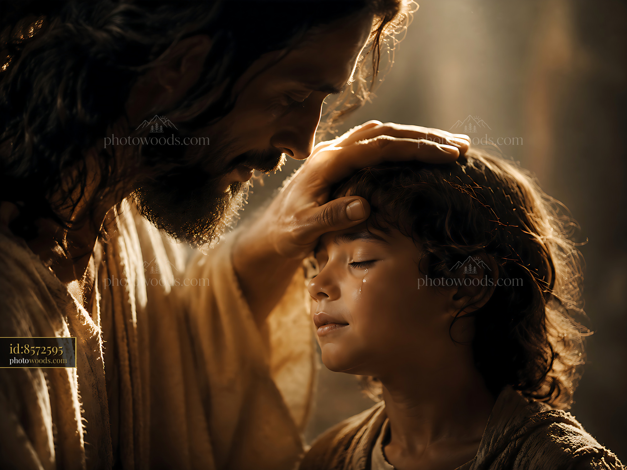 Man Touches Child?s Forehead With Care and Compassion