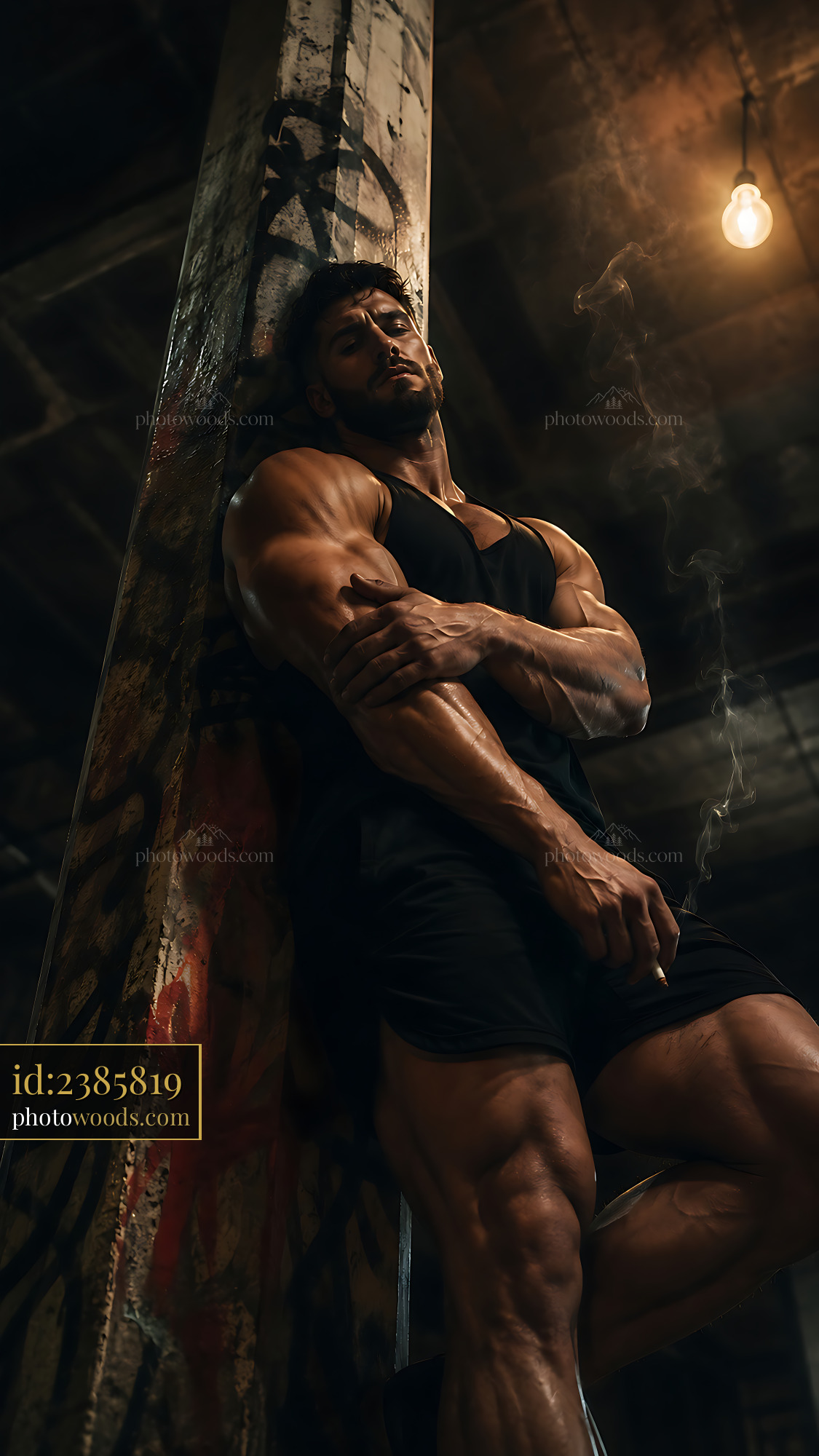 Muscular Man Posing in Gym With Graffiti on the Wall