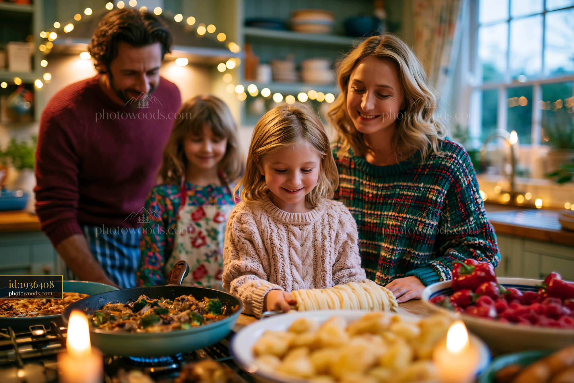 Family Preparing Festive Food Together in Cozy Kitchen