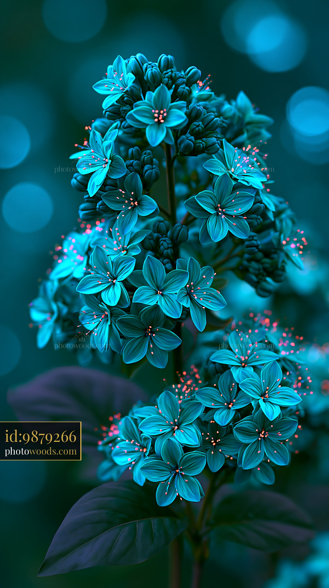Flowers Bloom in Soft Blue Light With Green Leaves