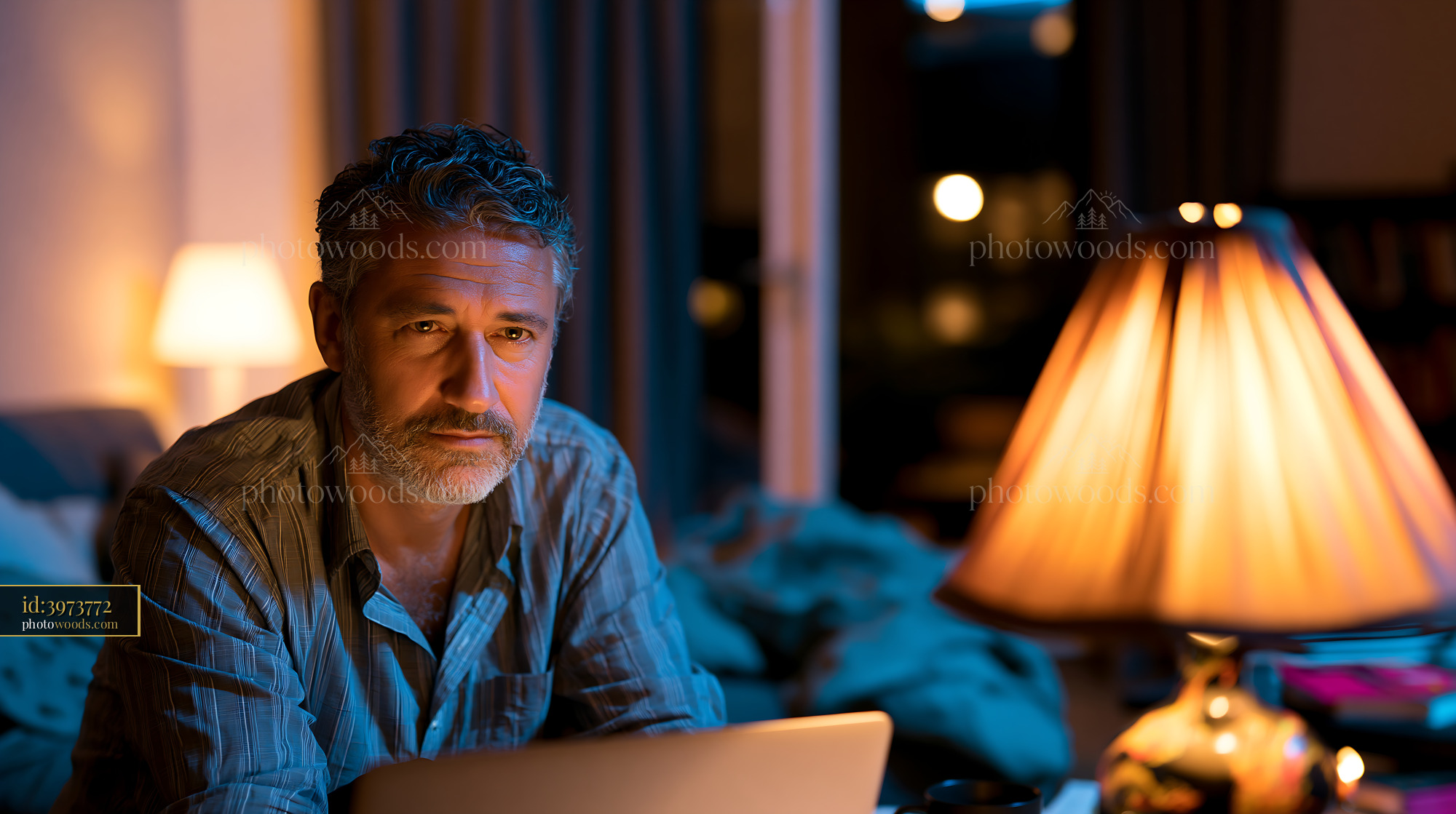 Man Using E-Government Portal at Home Late Evening