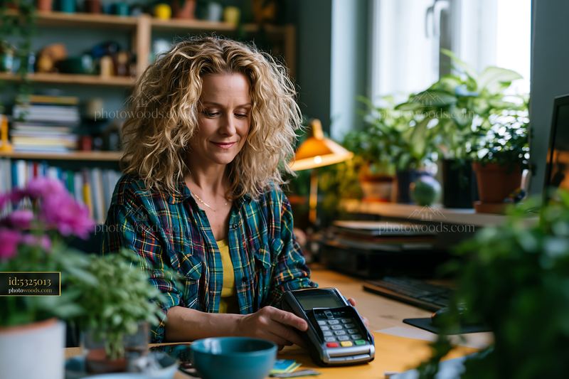 Remote Employee Working in Home Office With Plants