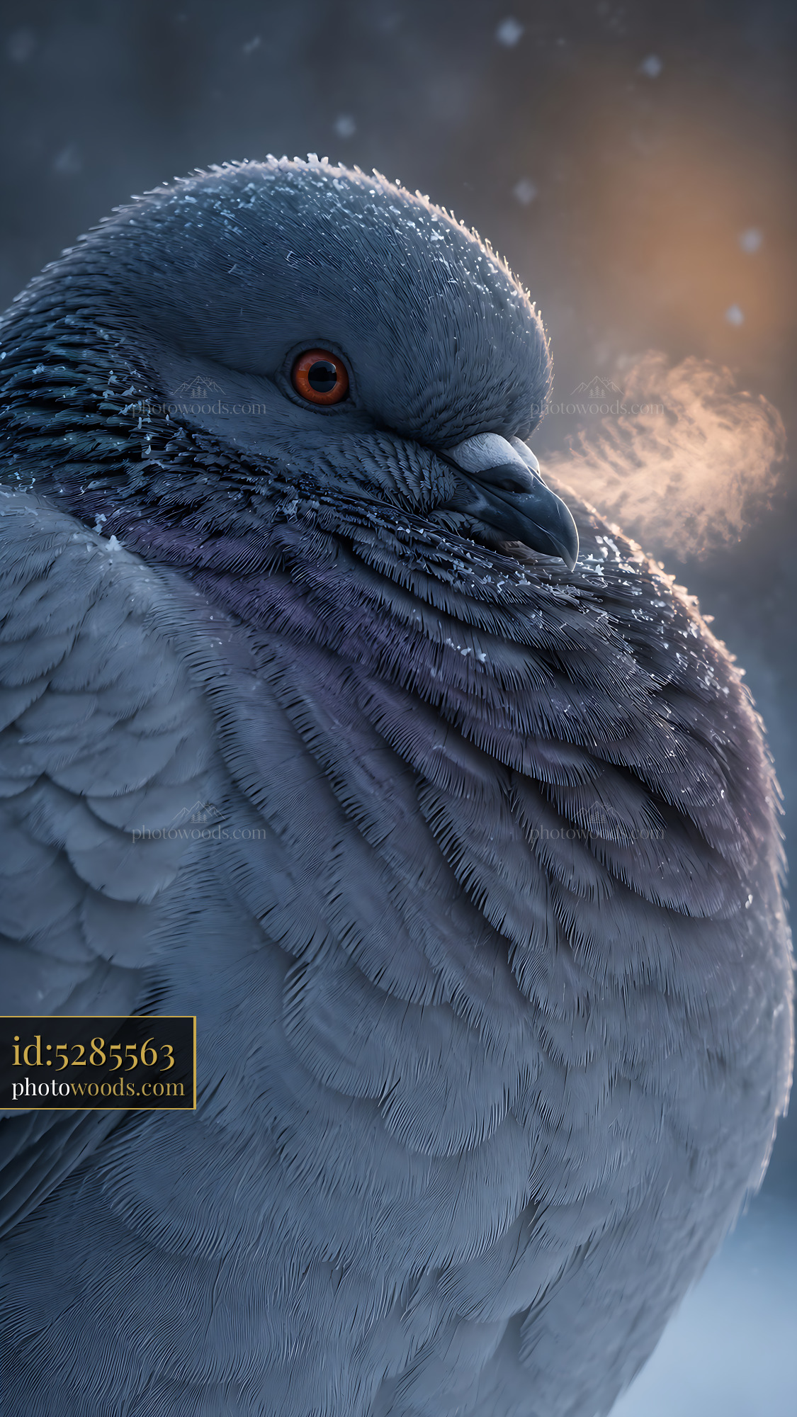 Pigeon Resting in Cold Weather With Breath Visible in Air