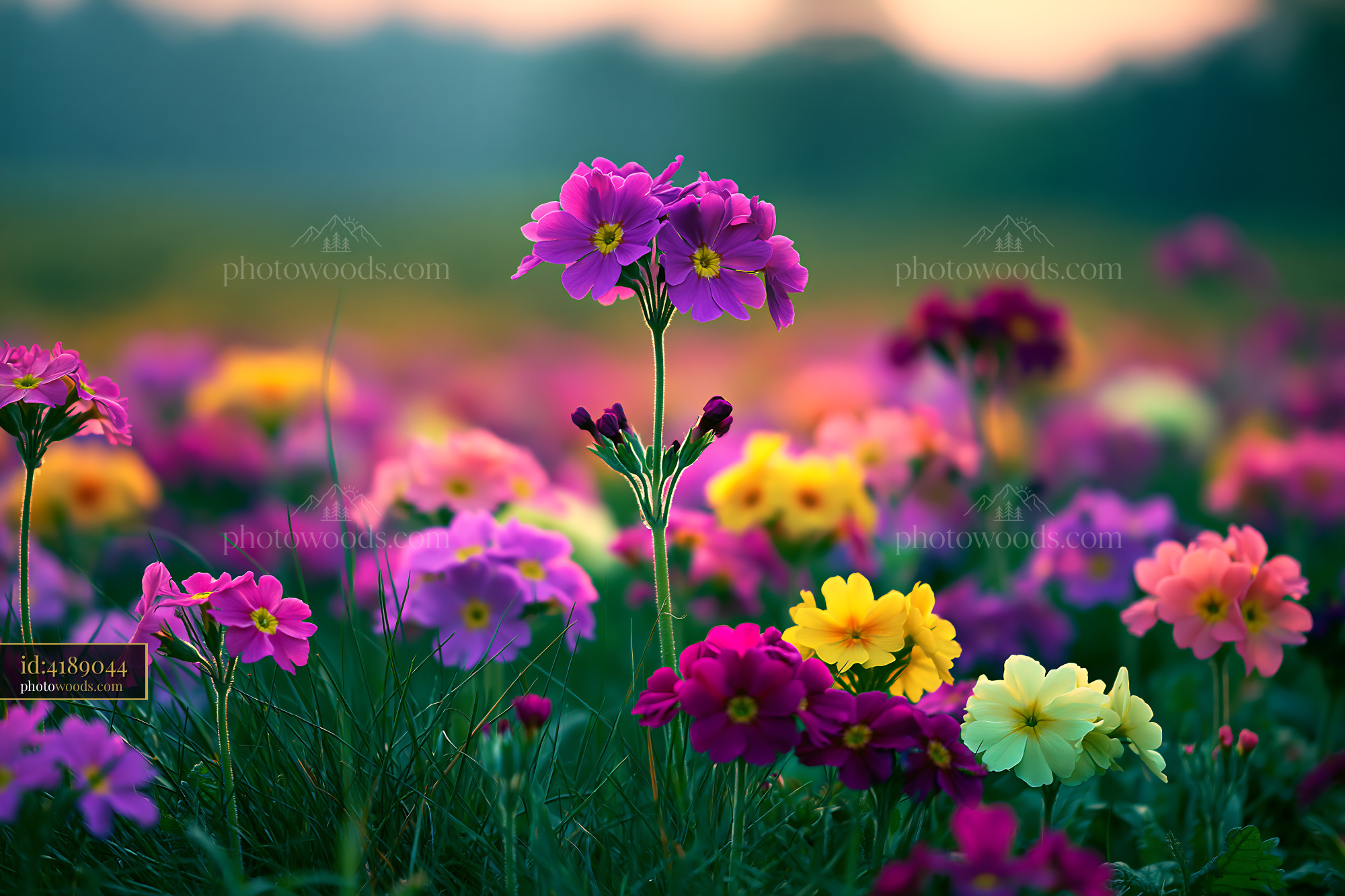 Flowers Blooming in a Colorful Field During Sunset