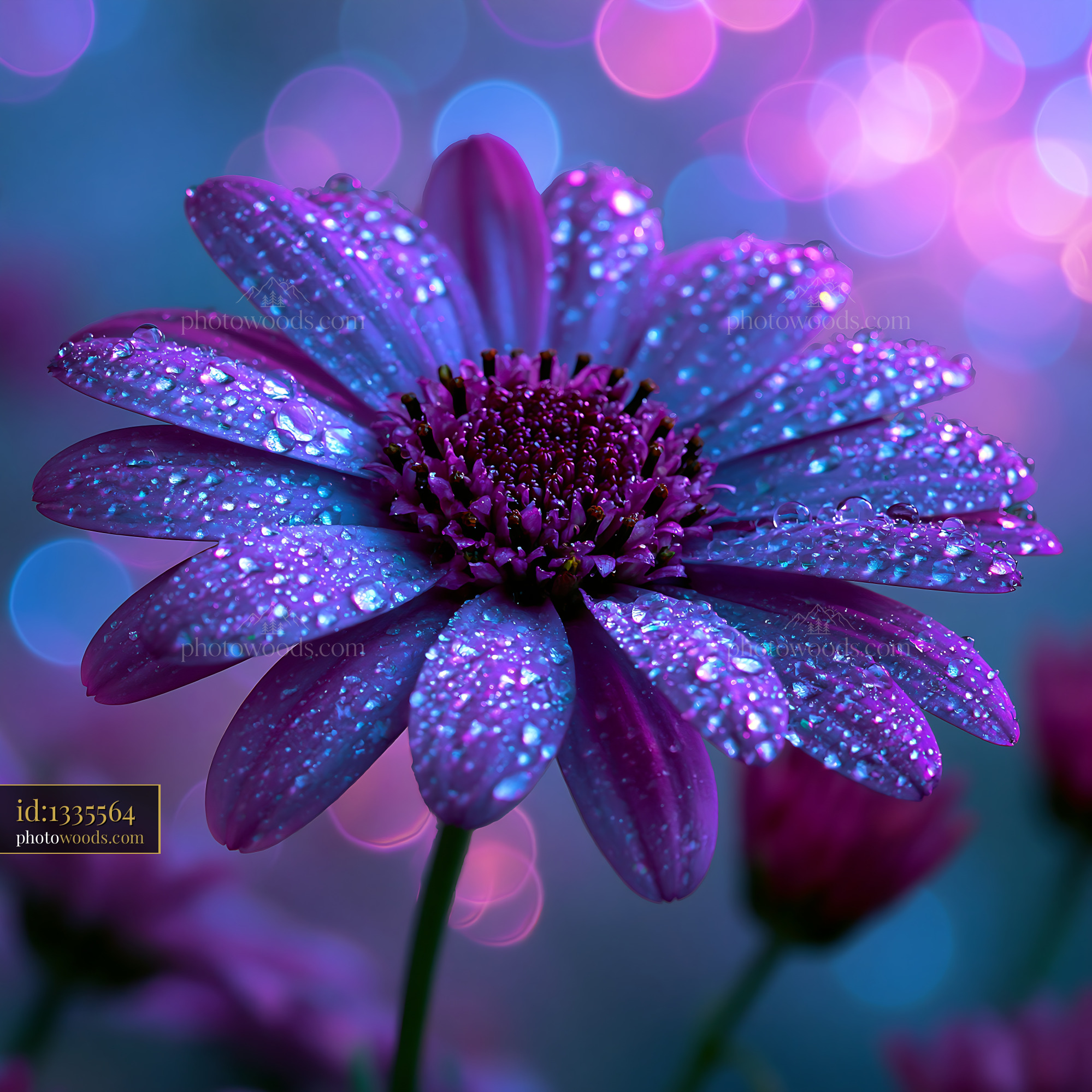 Flower With Droplets Under Colorful Bokeh Light at Night