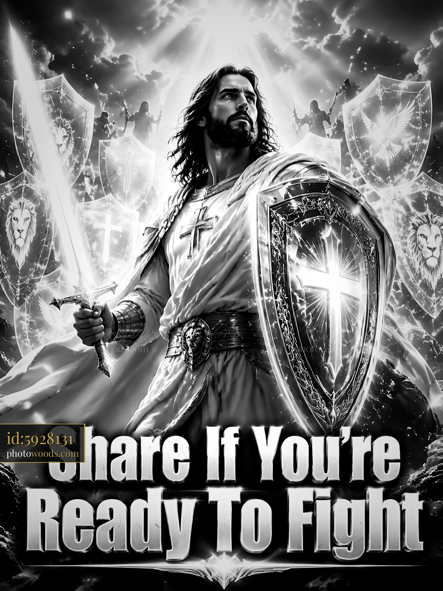 Warrior Holding Sword Standing Ready for Battle With Shield