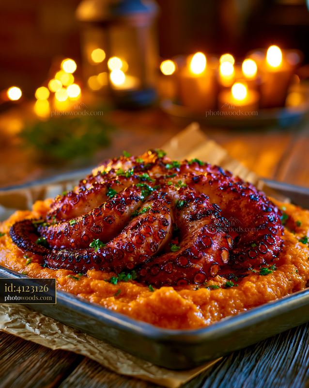Grilled Octopus Tentacle on Smoked Paprika Puree With Herbs