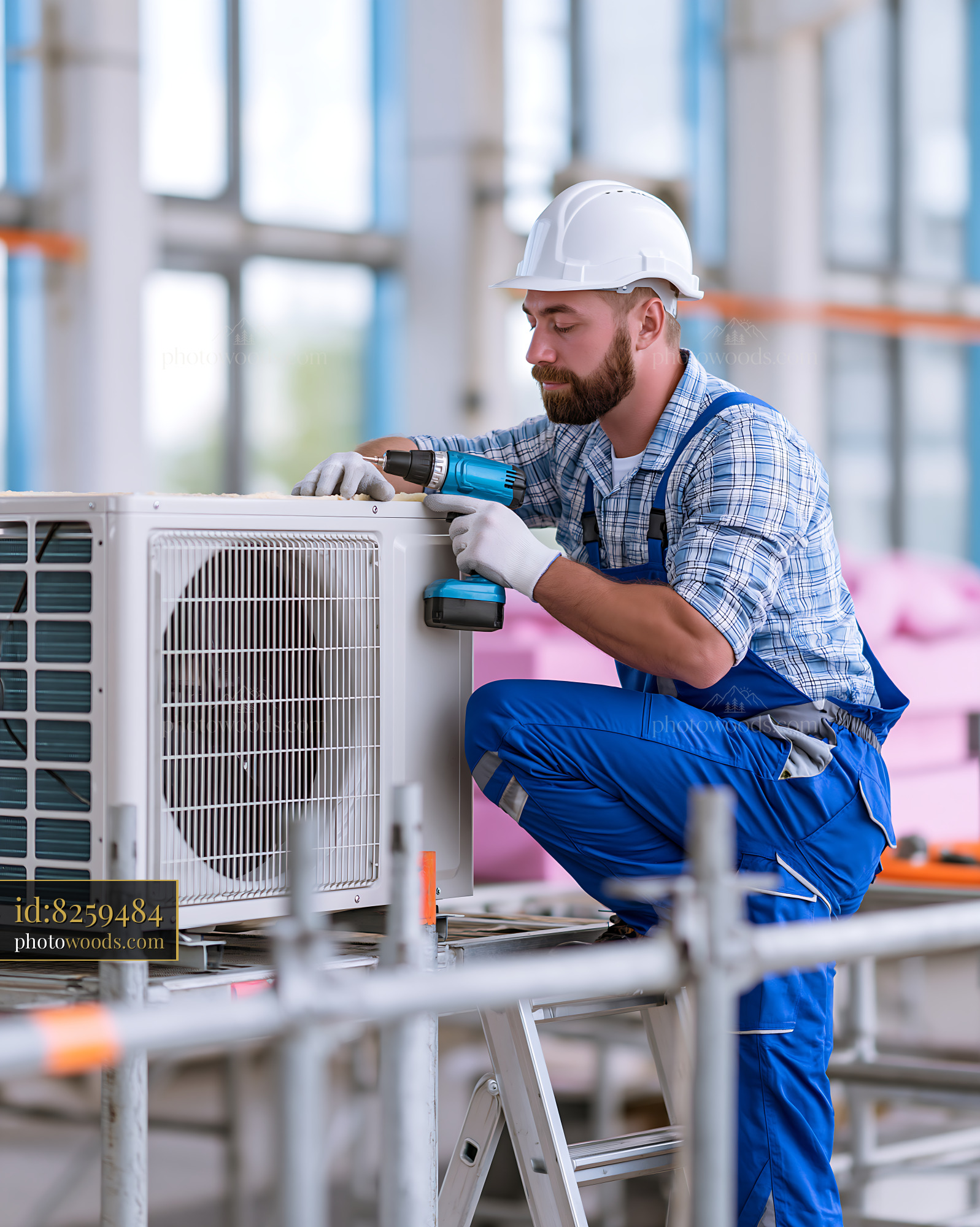 Technician Installing Air Conditioning Unit Indoors
