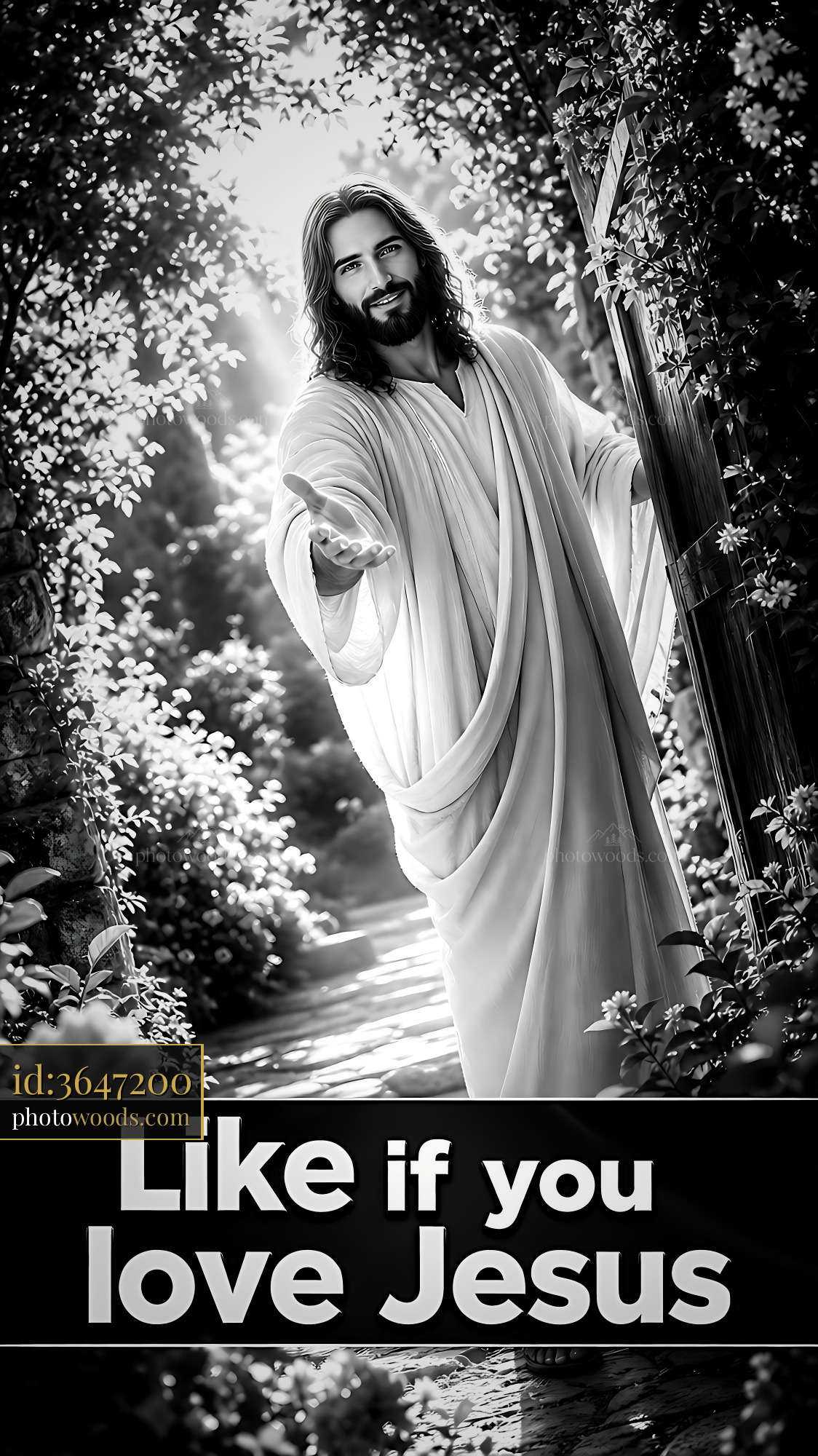 Jesus Stands at Garden Gate Inviting With Open Arms