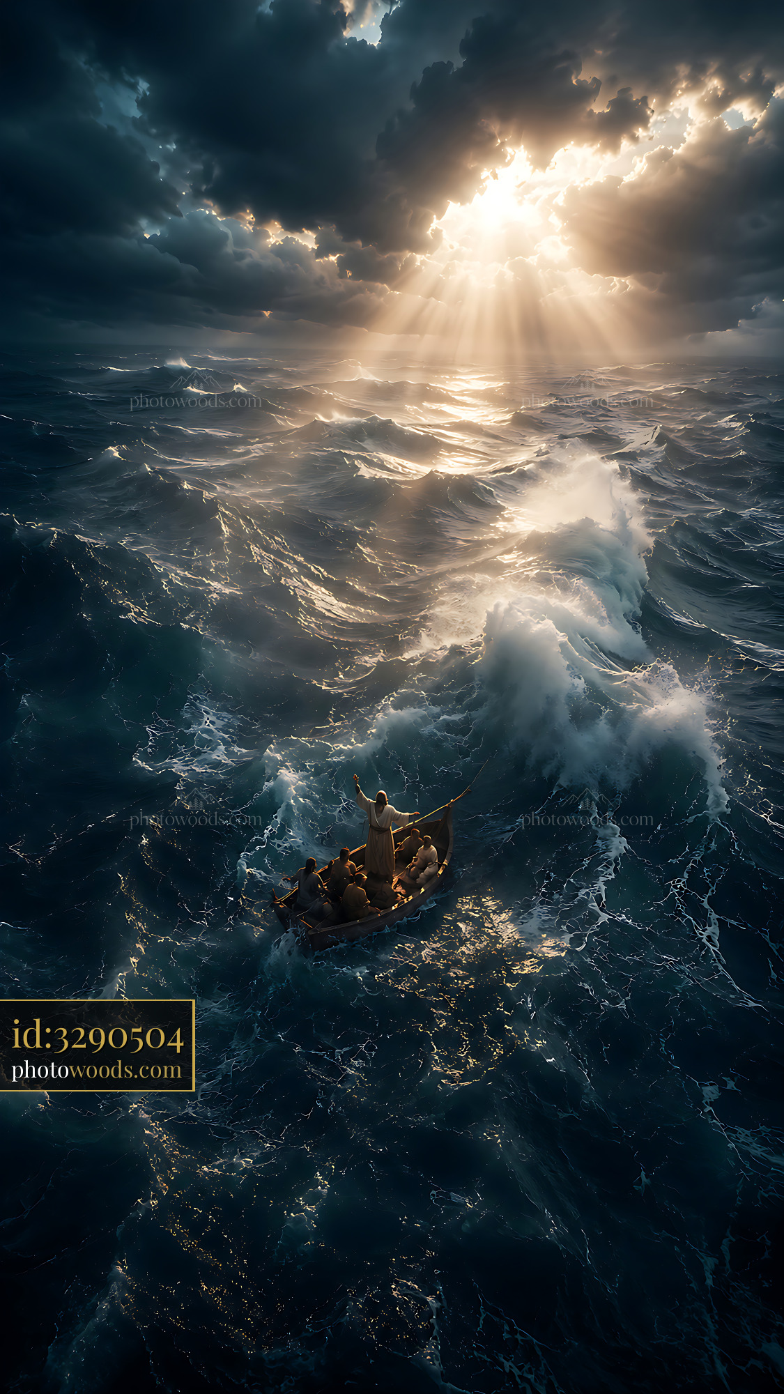 Person Stands in Boat on Rough Water Under Dramatic Clouds