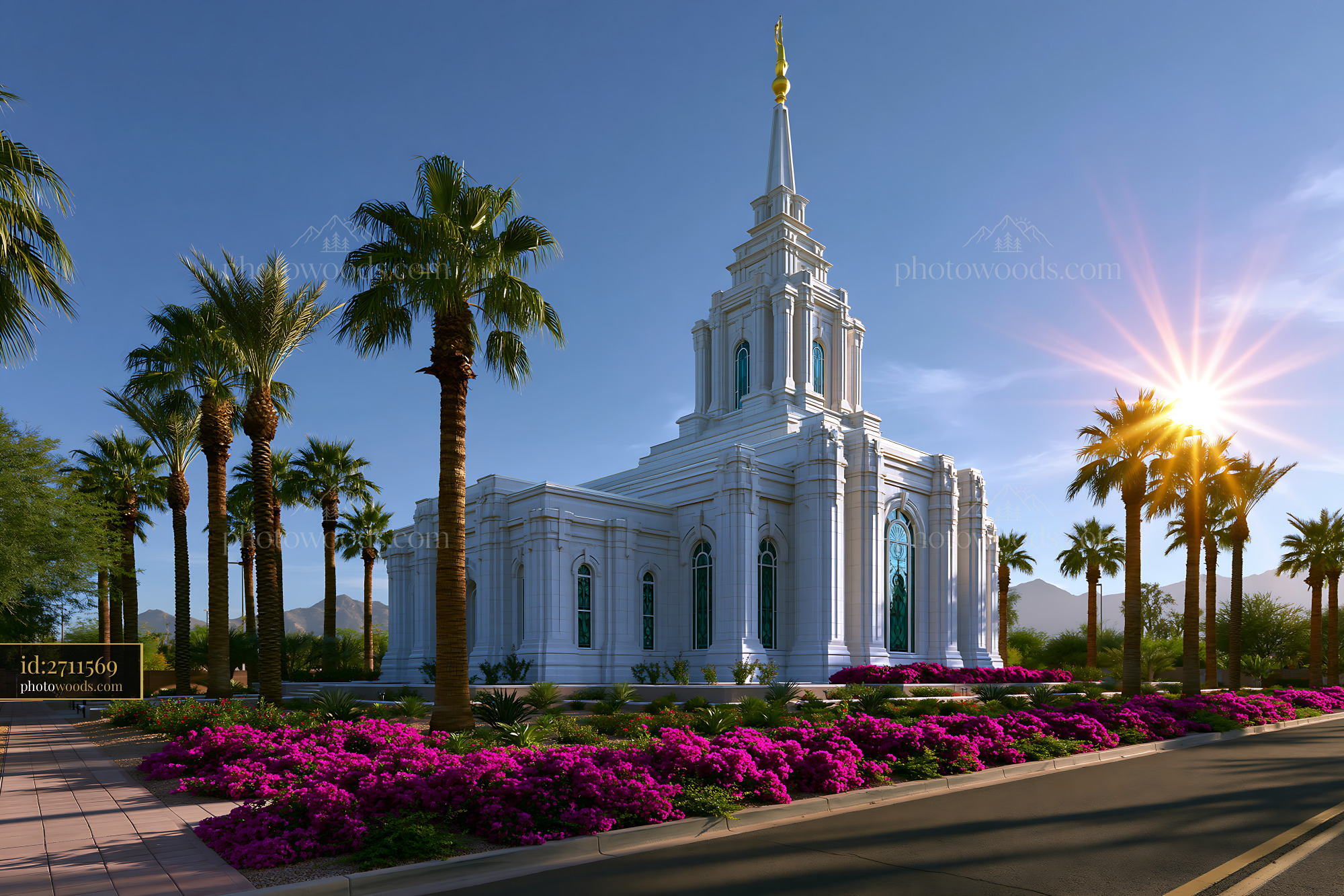 Phoen Temple Surrounded by Palm Trees and Flowers in Daylight