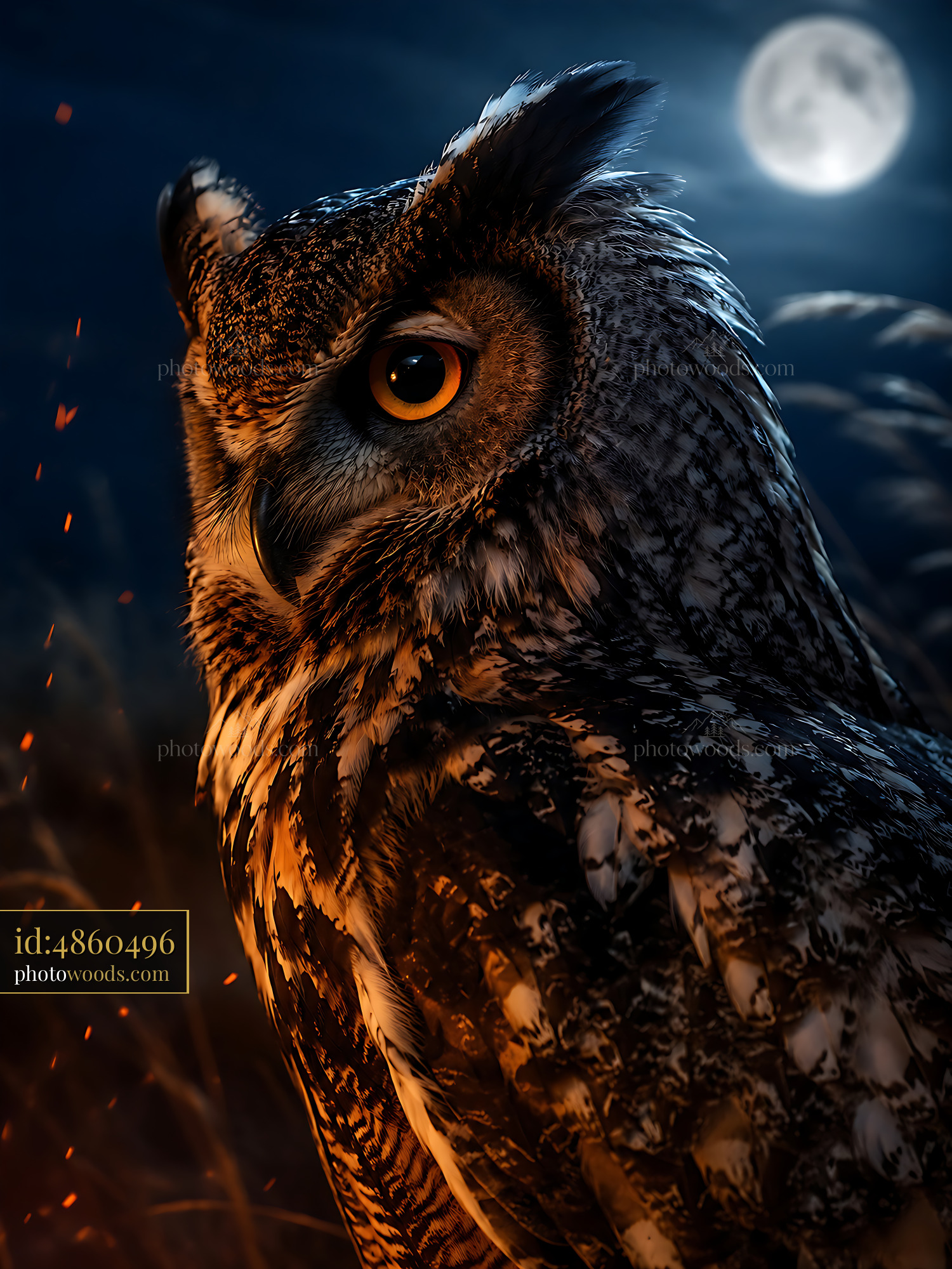 Owl Perched Under Full Moon Lights up the Night Sky