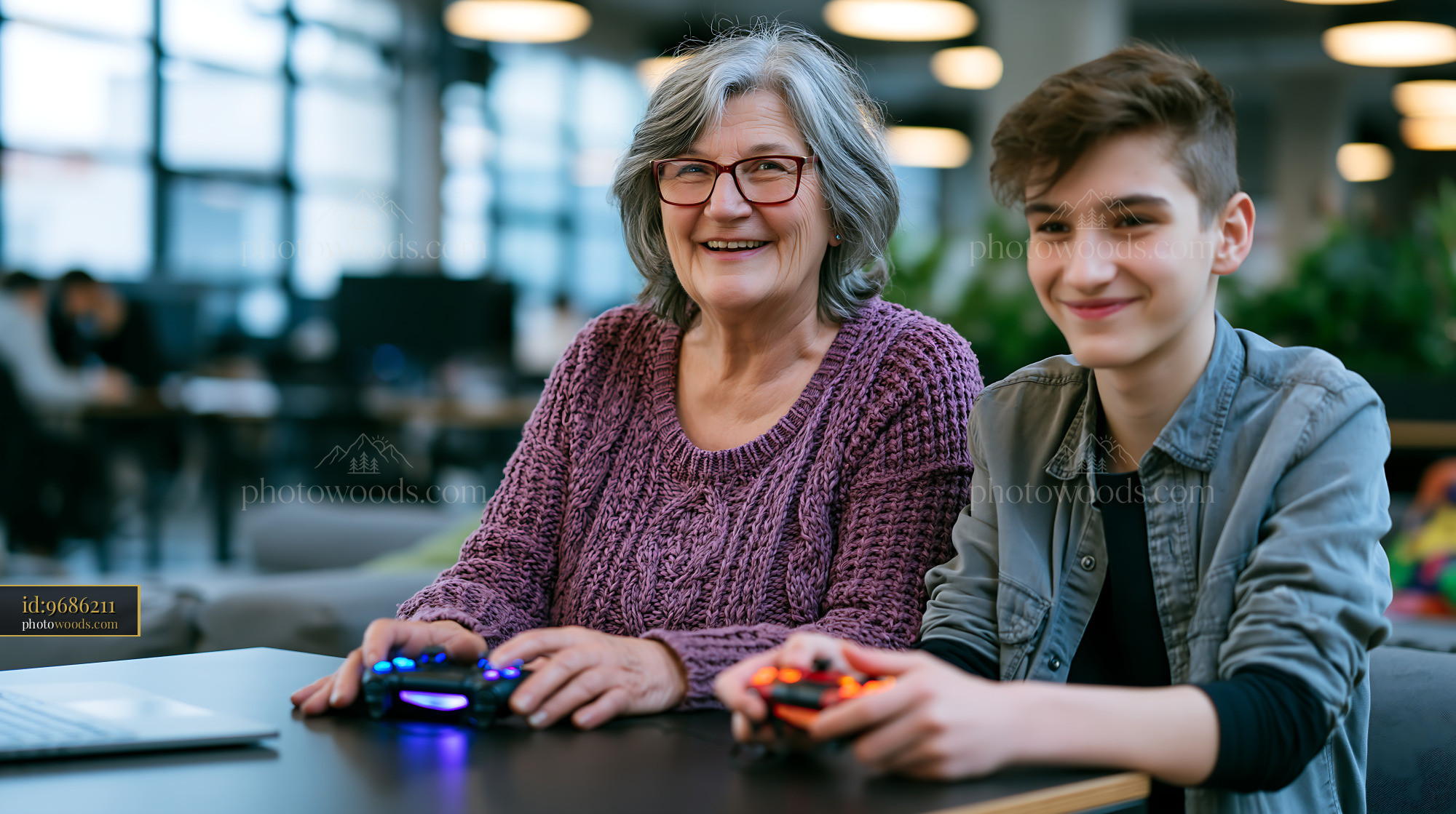 Older Woman and Grandson Enjoying Video Games Together