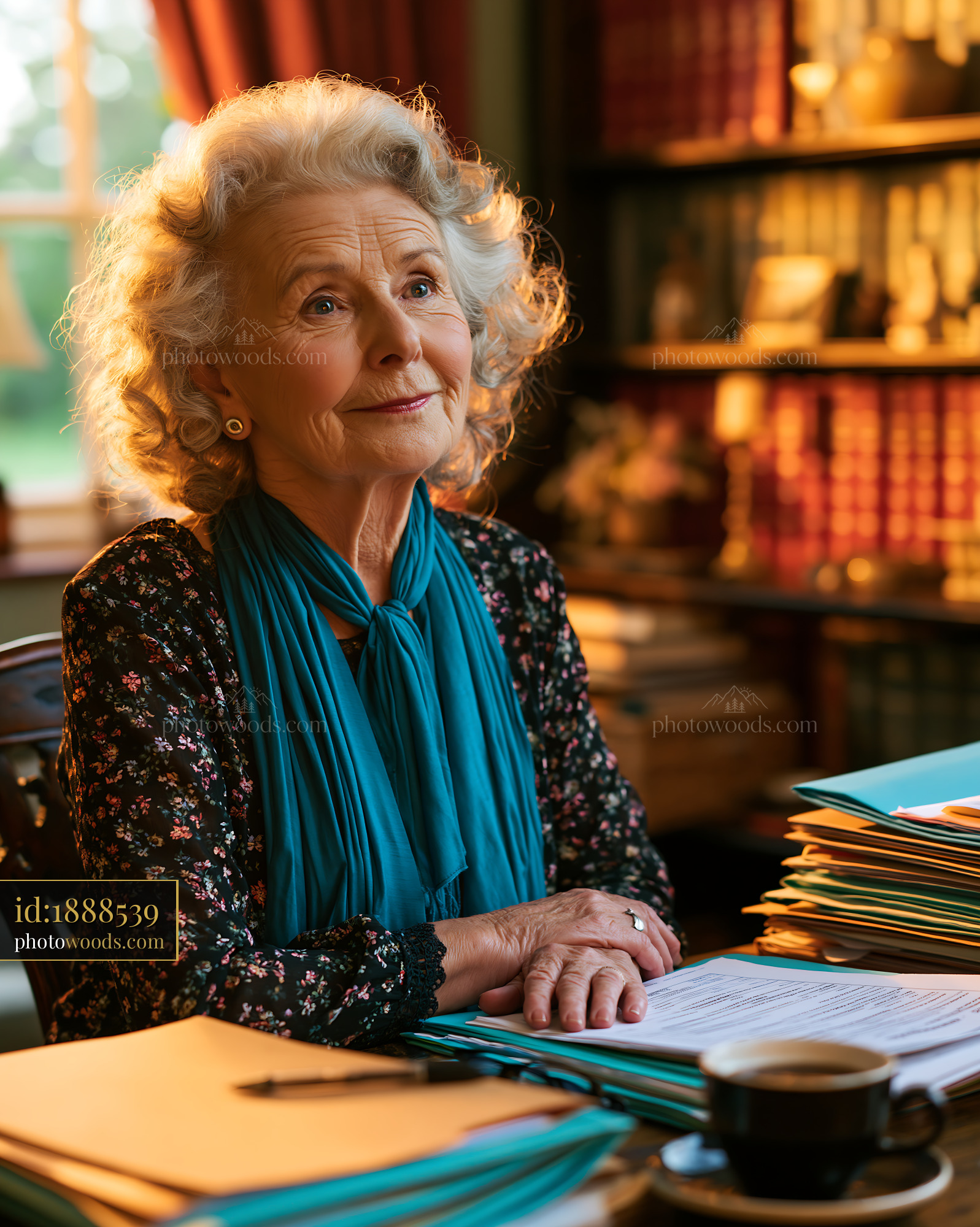 Retiree Reviewing Pension Documents at Desk in Warm Light