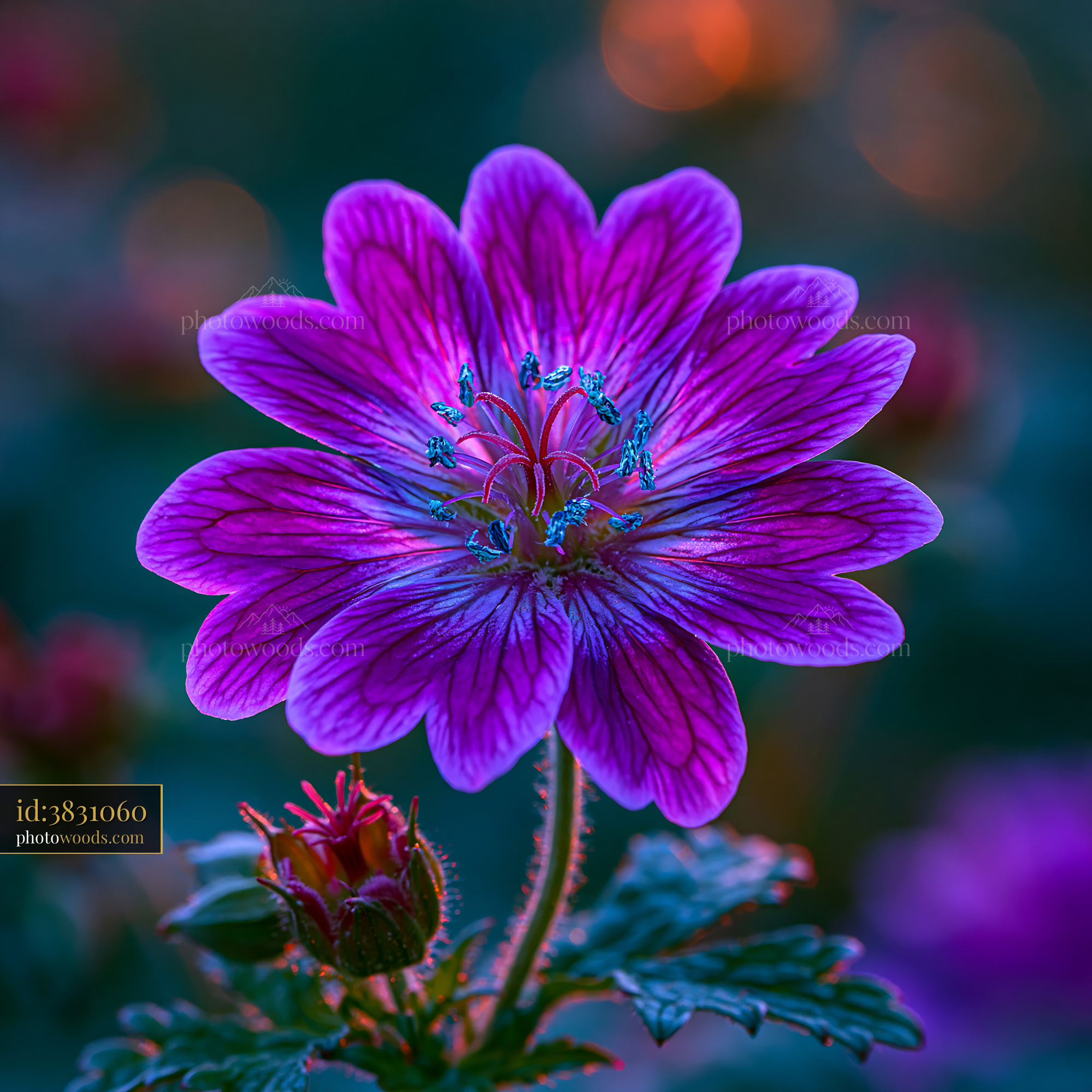 Purple Flower Stands out Against Blurred Green Background