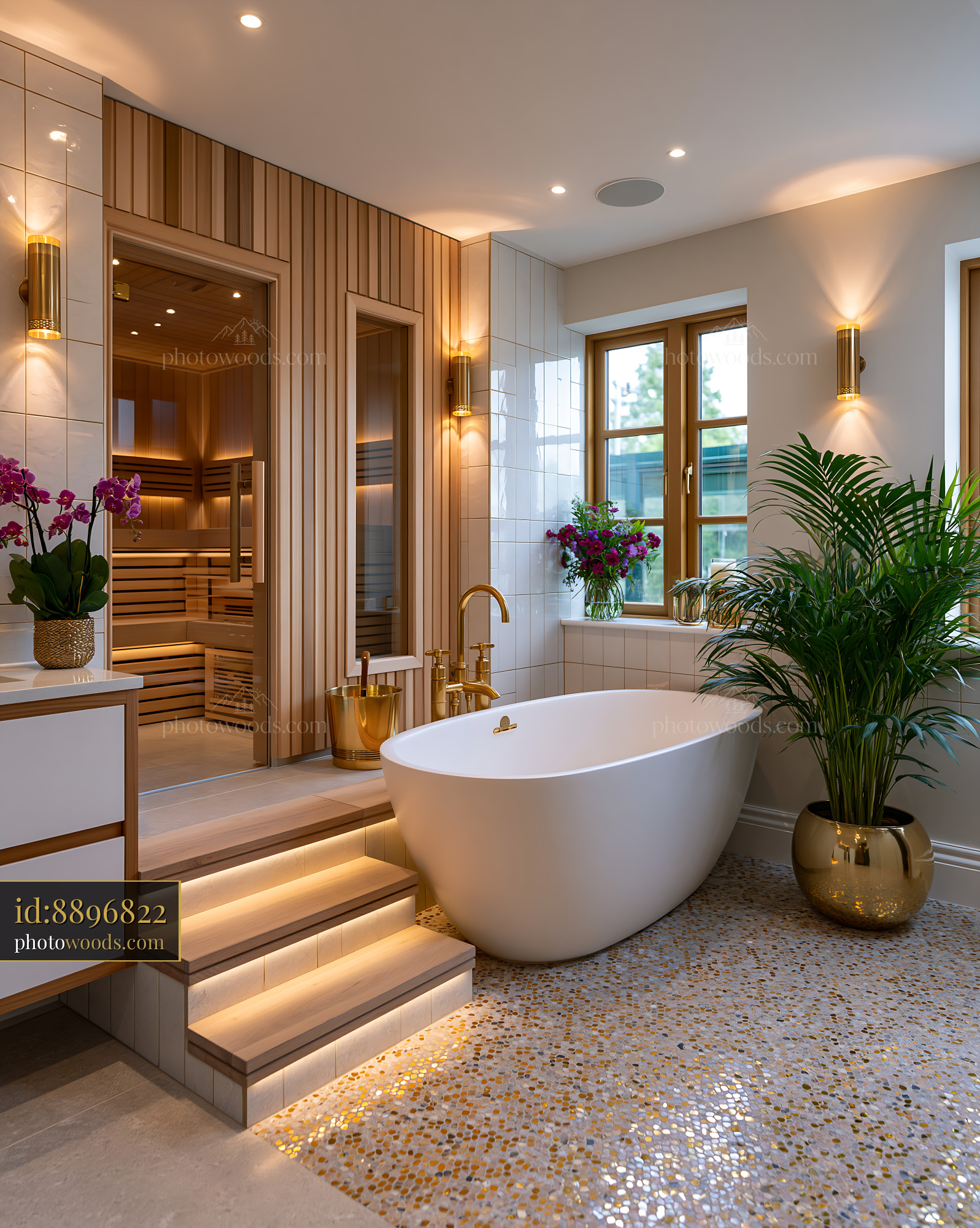 Wellness Bathroom With Integrated Sauna and Modern Design