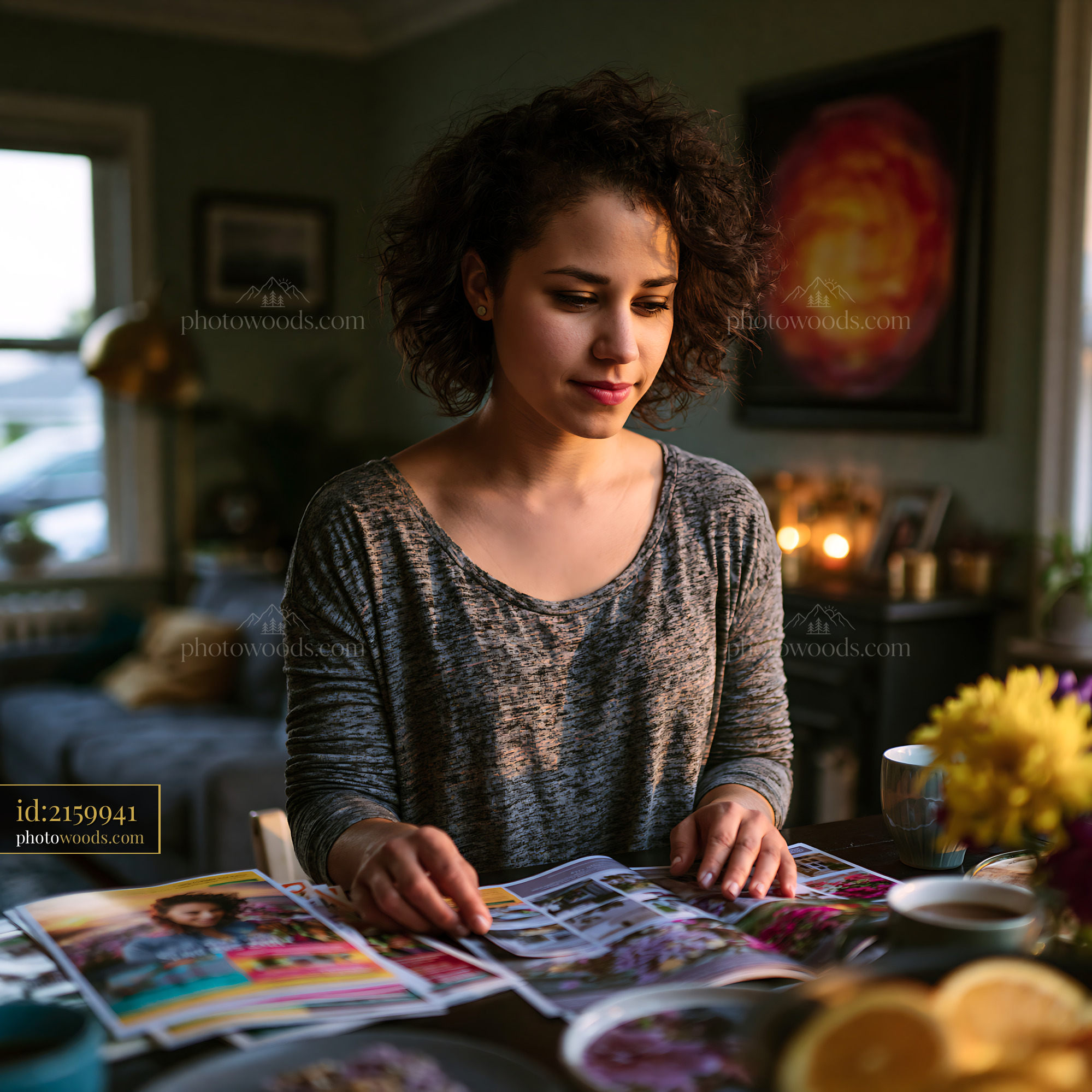 Young Woman Planning Investment Strategy at Home in Soft Light