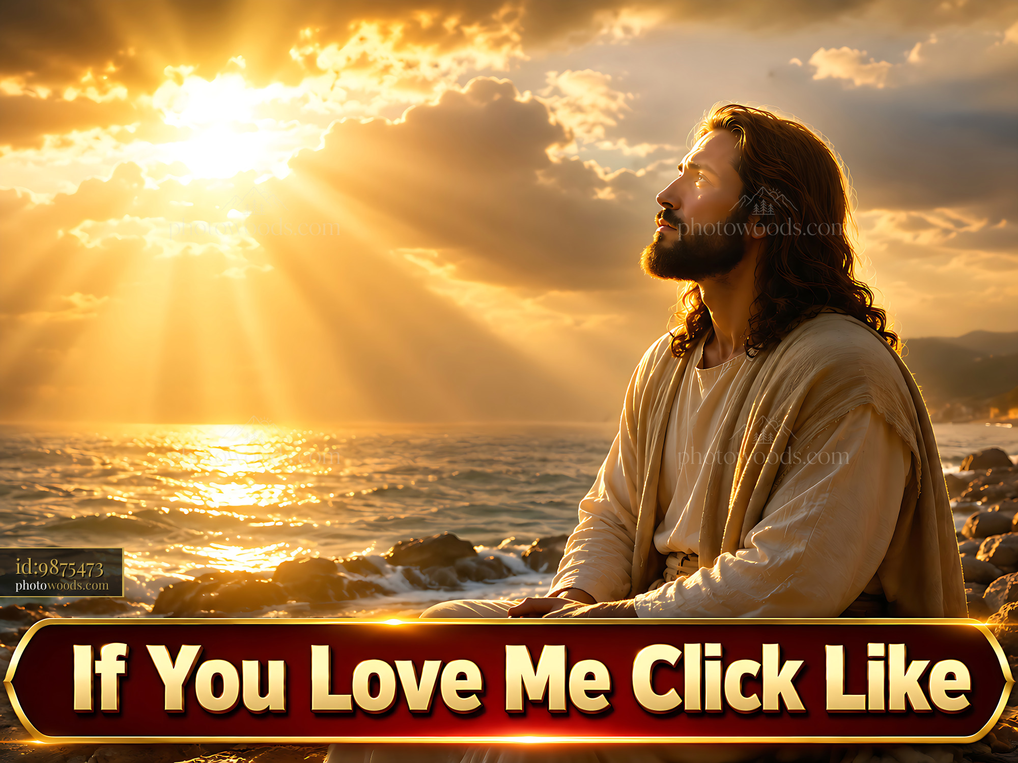 Man in White Robe Contemplates by the Ocean at Sunset