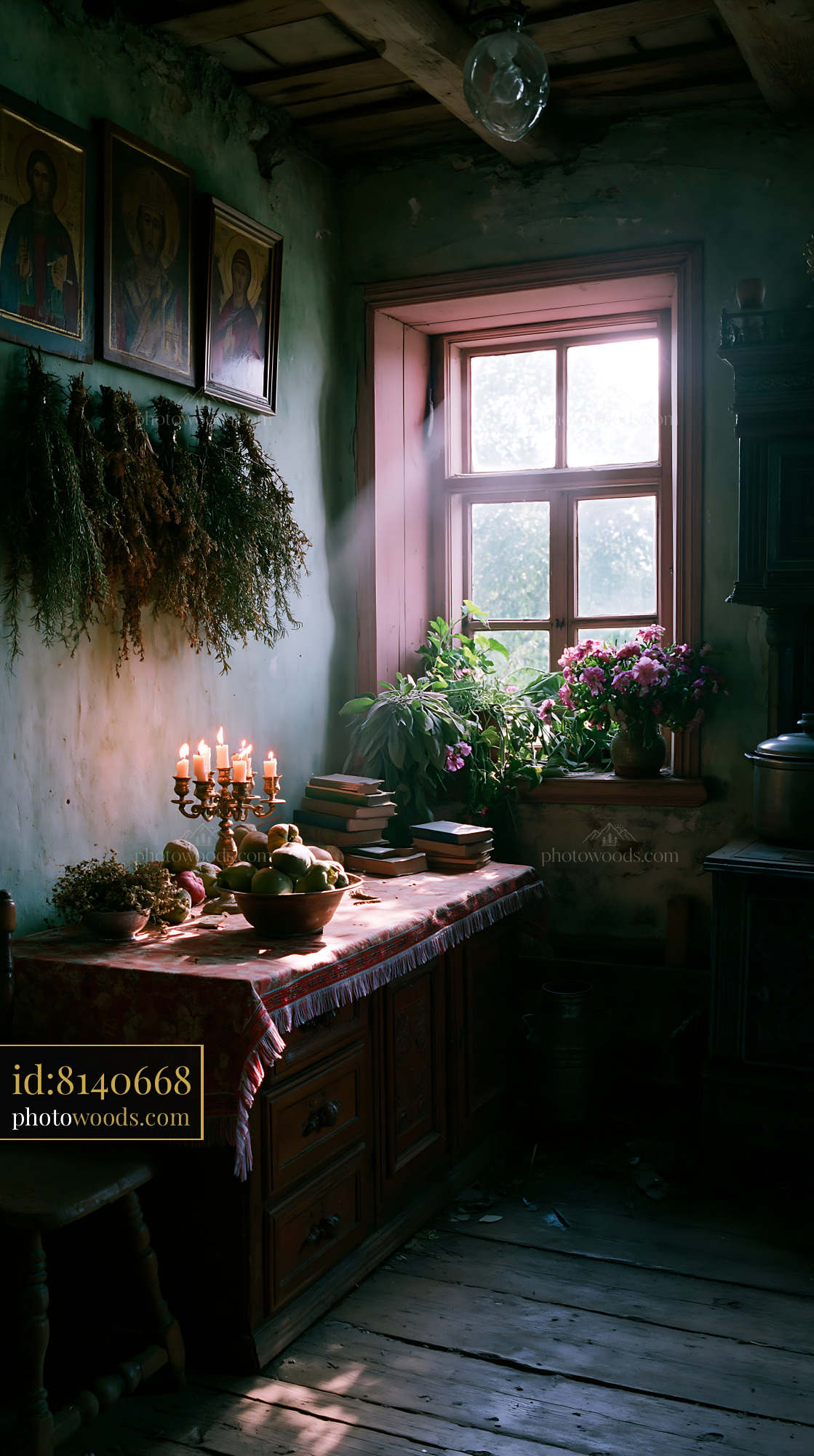 Old Barn House Living Space With Sunlight and Plants