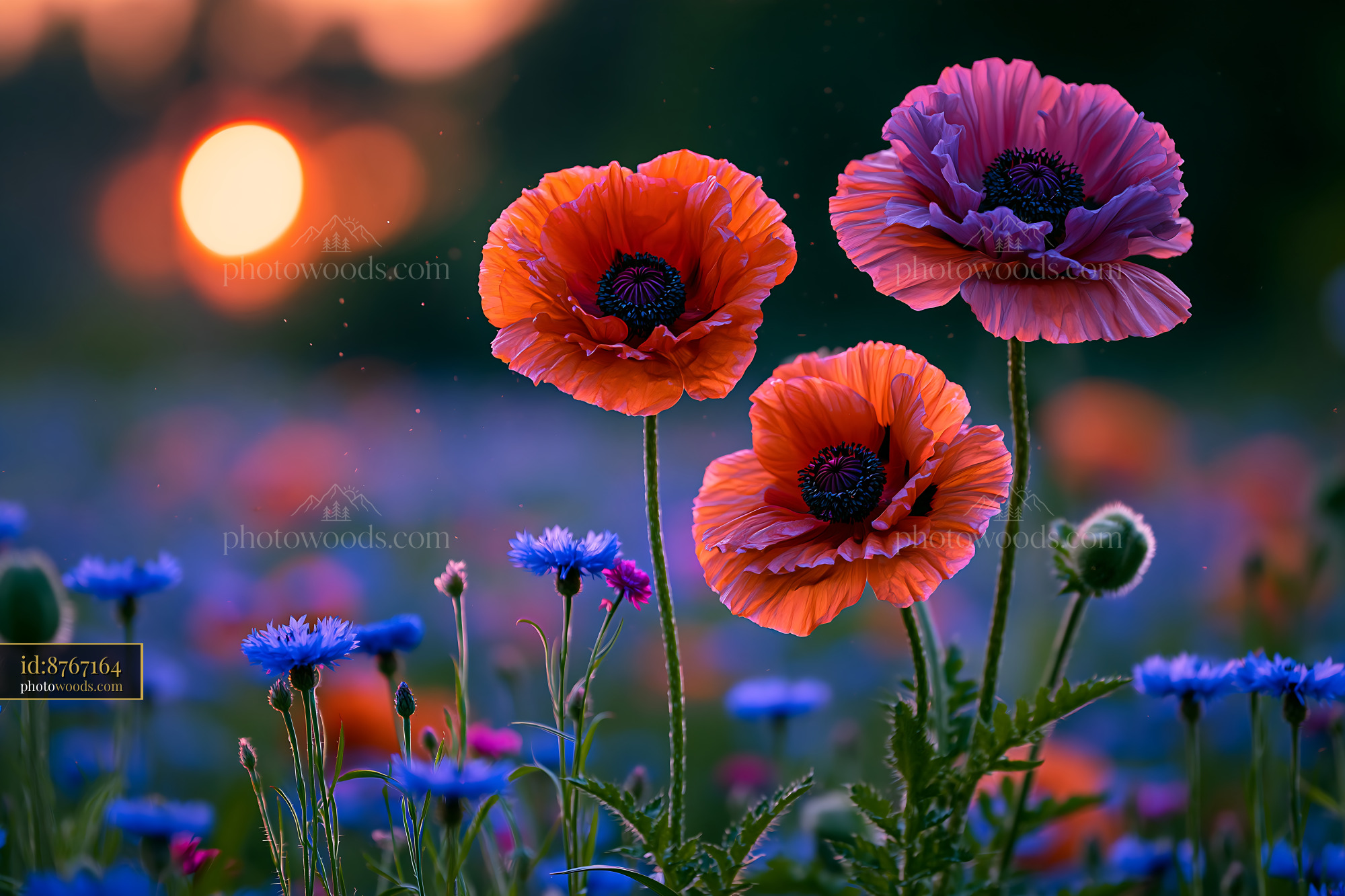 Flowers Bloom in a Field at Sunset With Colorful Petals