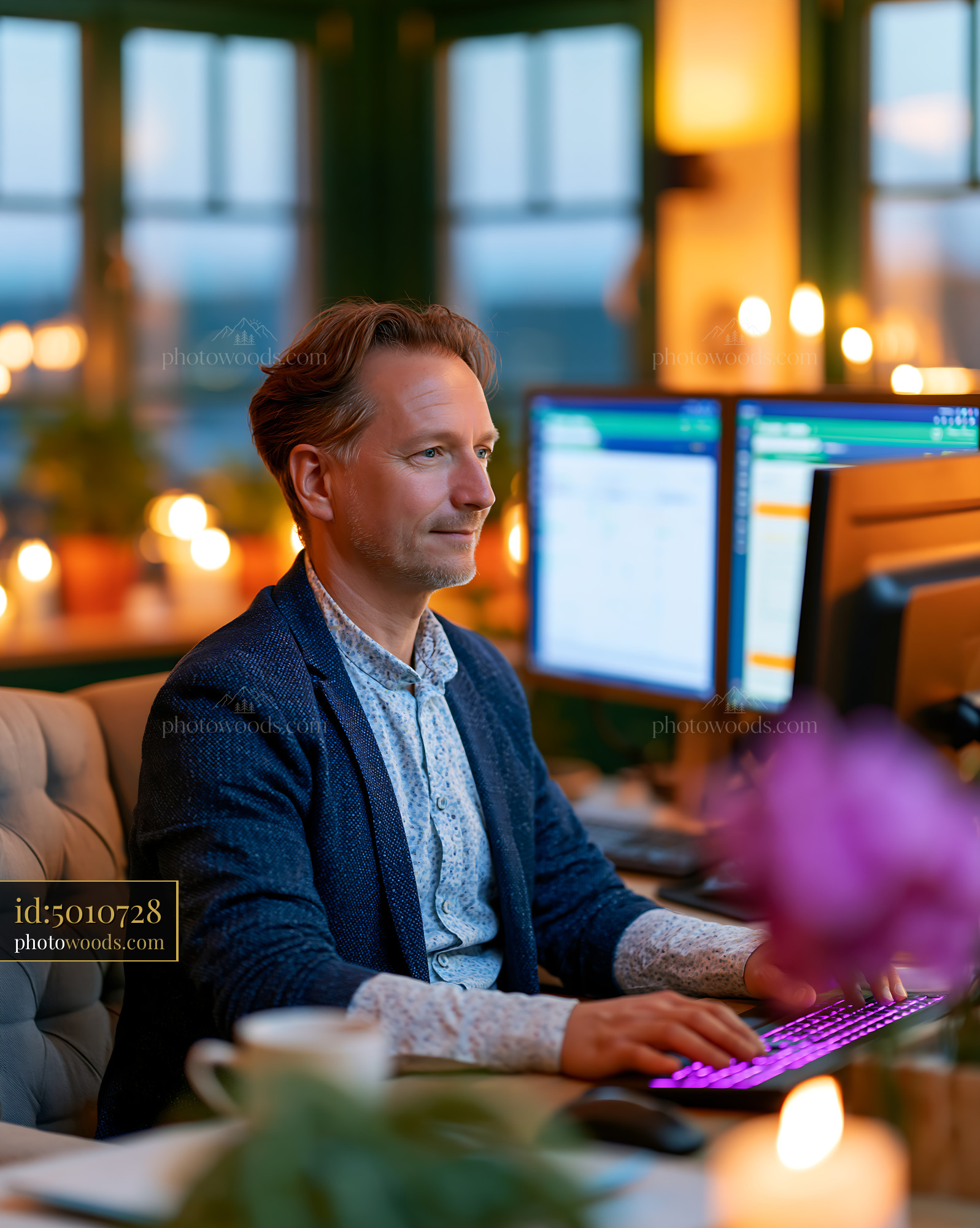 Citizen Using E-Government Portal at Home in Evening Light