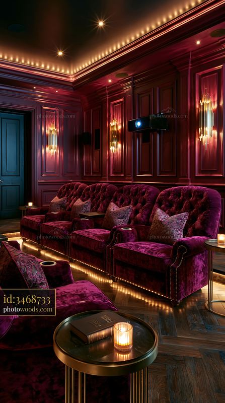 Luxurious Basement Home Cinema With Velvet Seating and Lighting