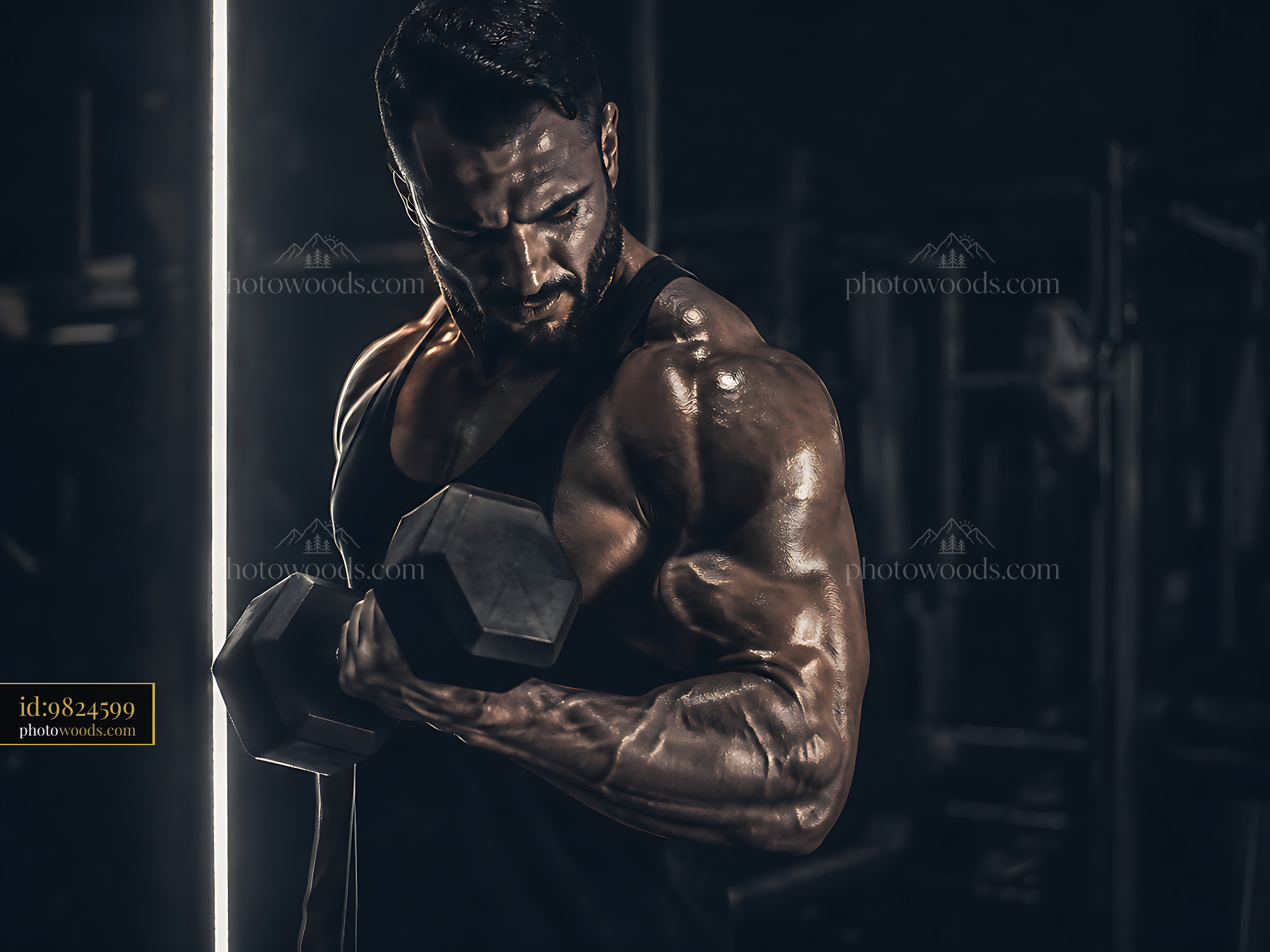 Man Lifting Dumbbell Showing Muscle Strength in Gym Setting
