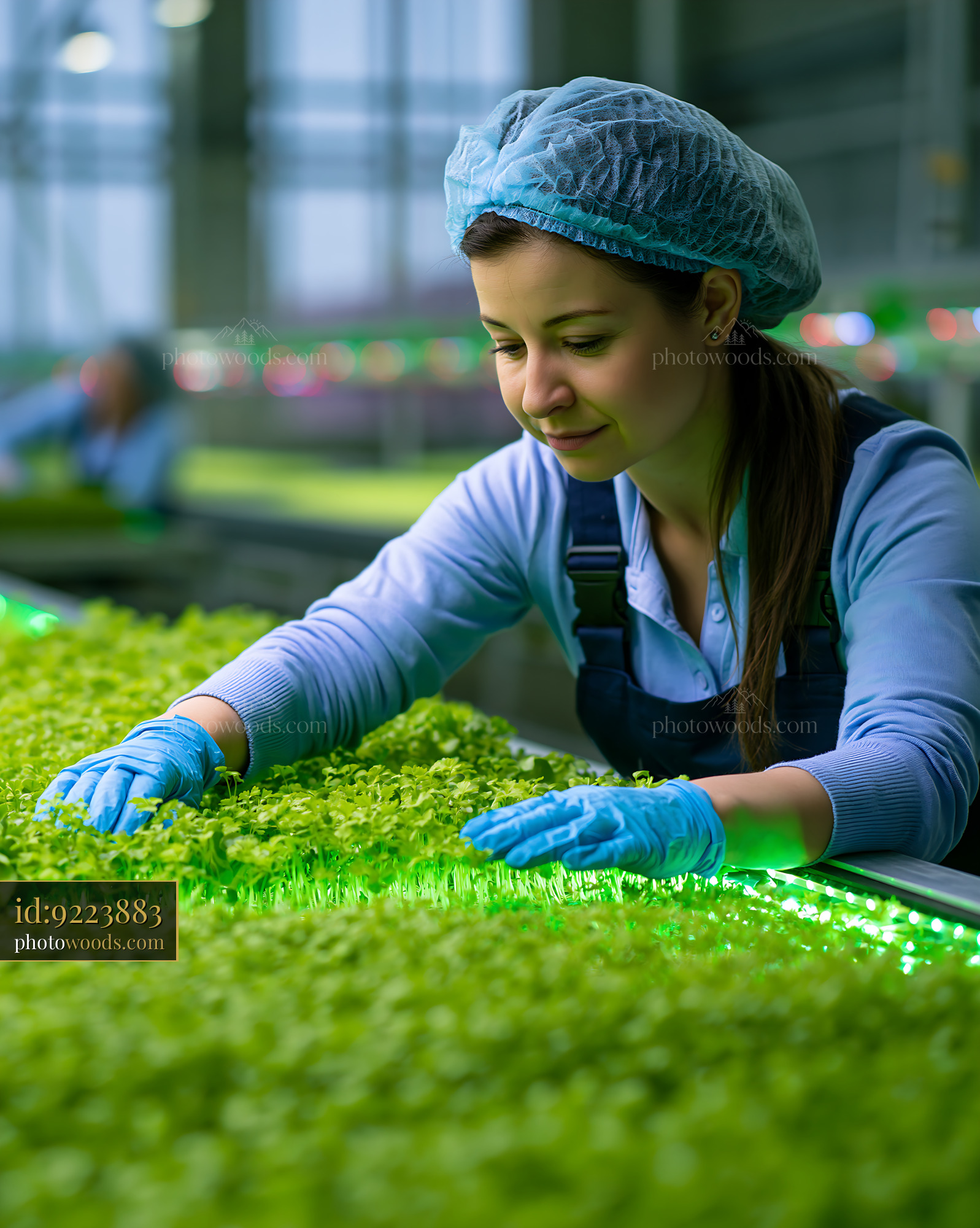 Workers Caring for Fresh Lettuce Seedlings in a Greenhouse