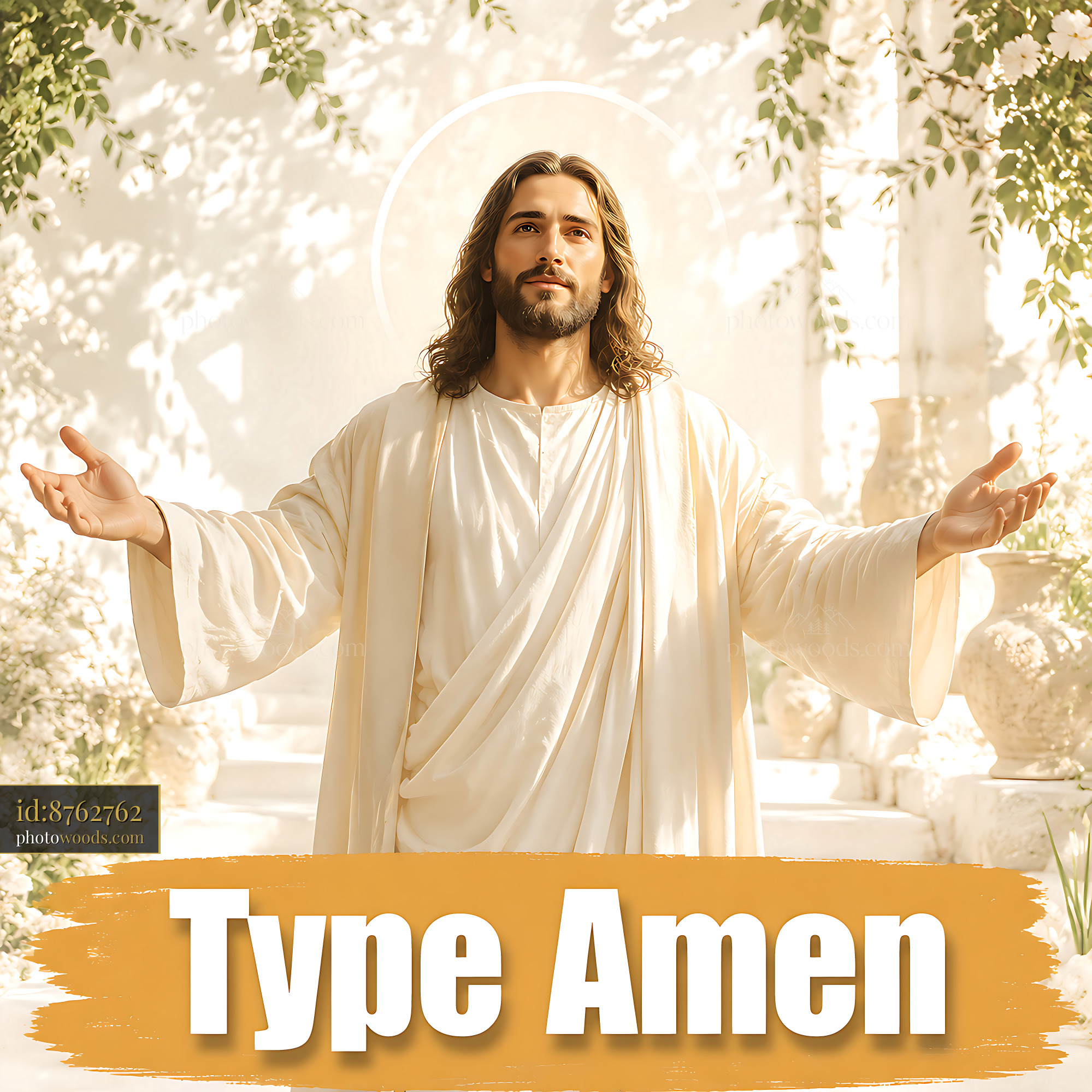 Man With Long Hair and Open Arms Stands in Bright Garden Space