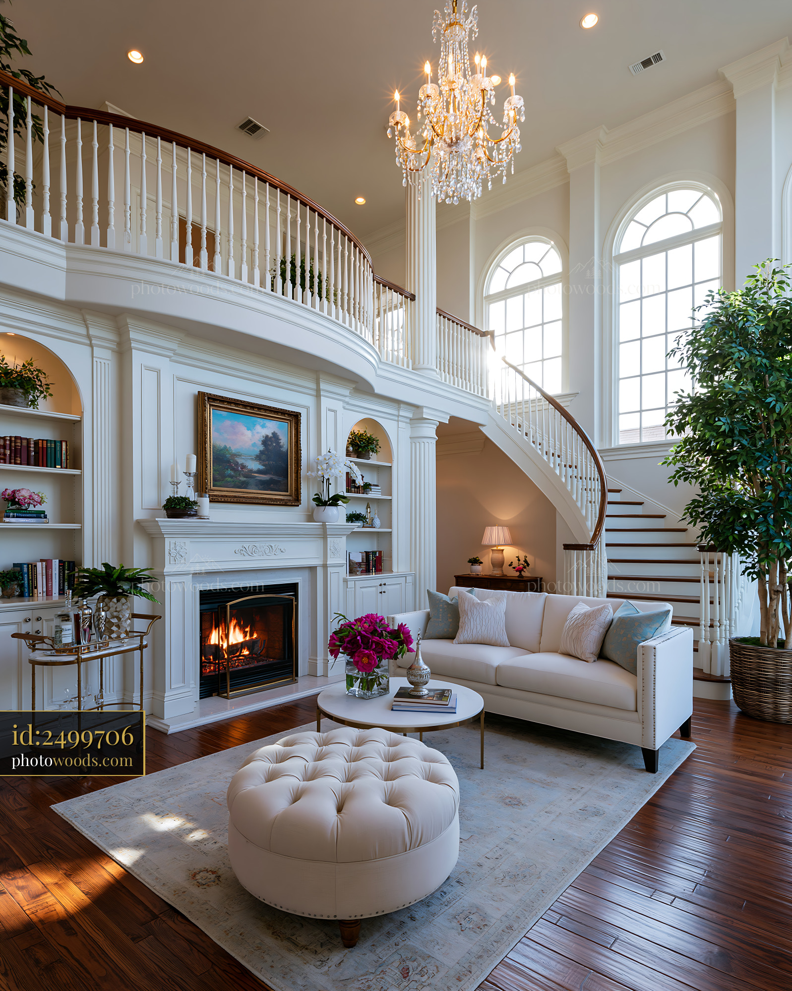 Grand Living Room With Double Height Ceilings in Elegant Design