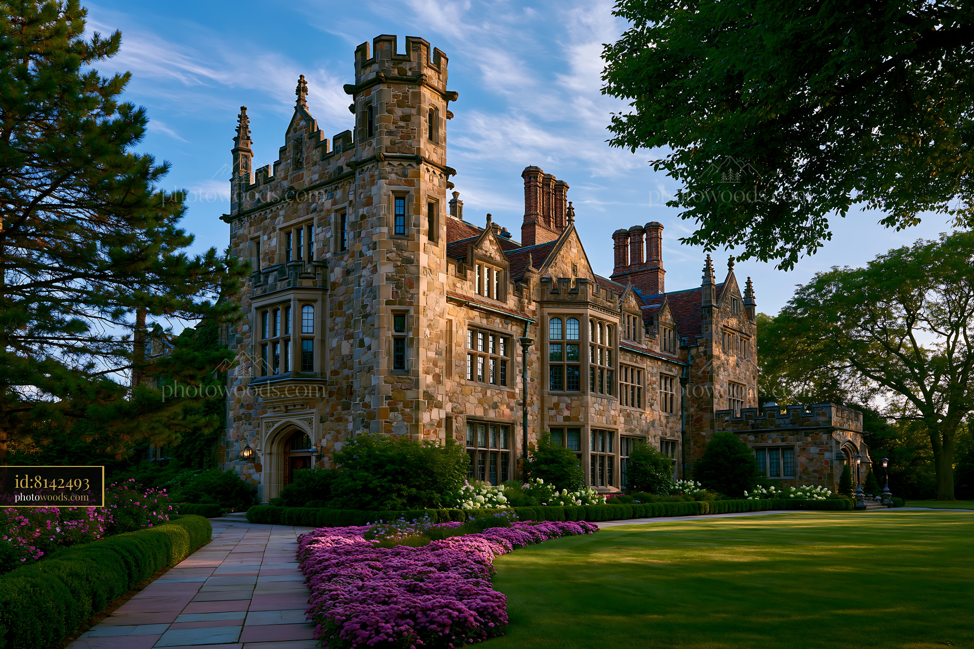 Castle Architecture With Garden Flowers in Summer Light