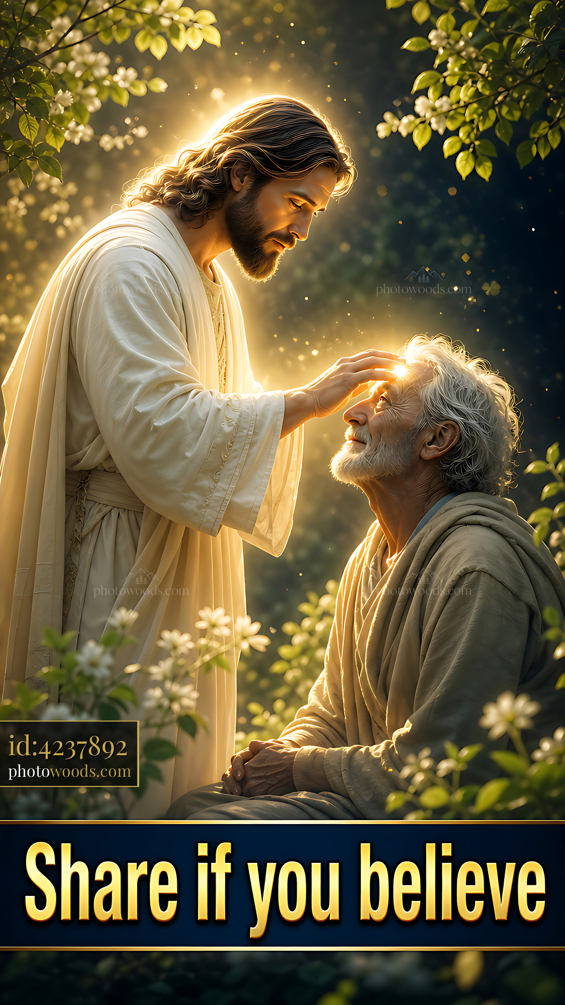 Jesus Healing an Elderly Man in a Garden With Soft Light