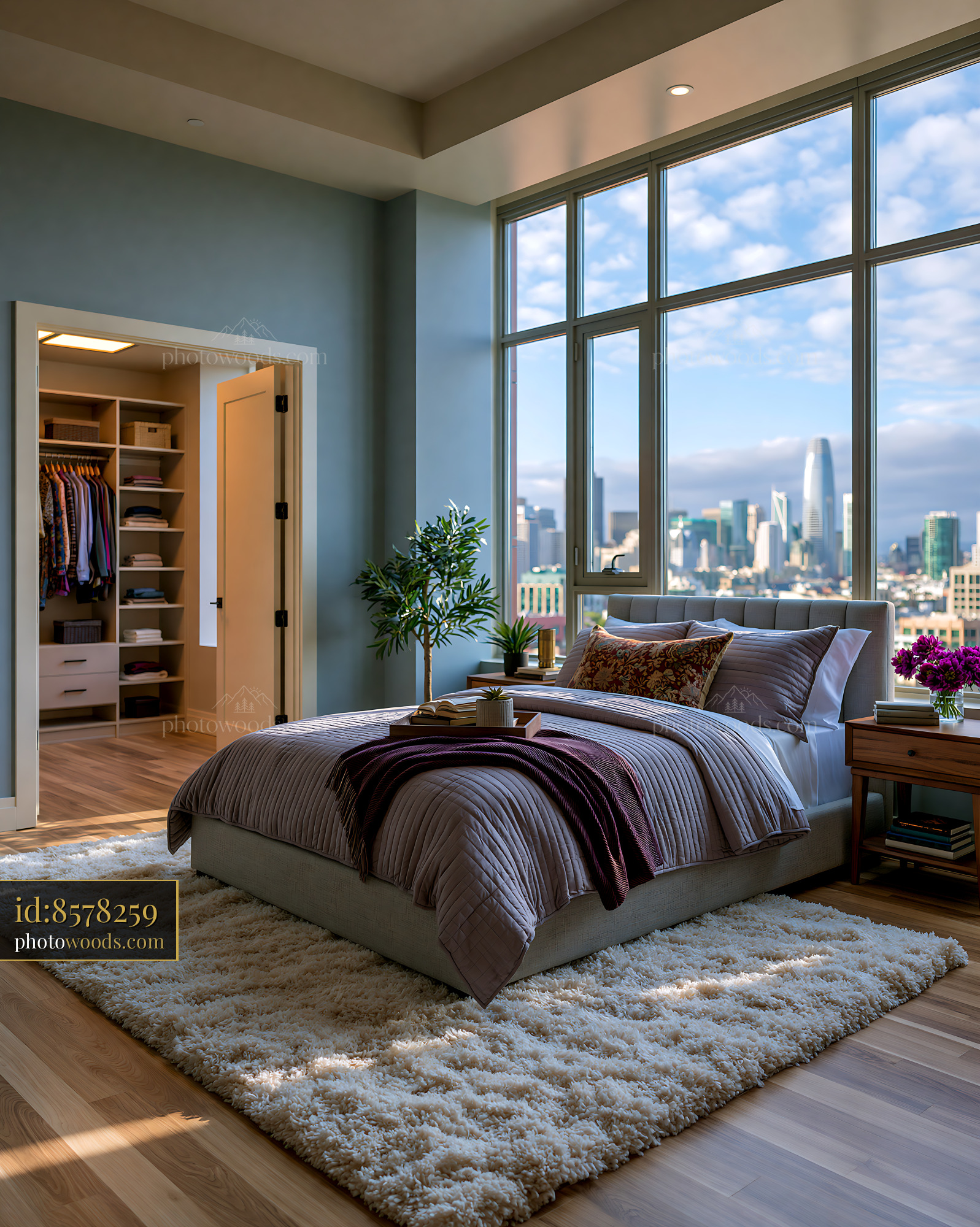 Penthouse Bedroom With Skyline View in City