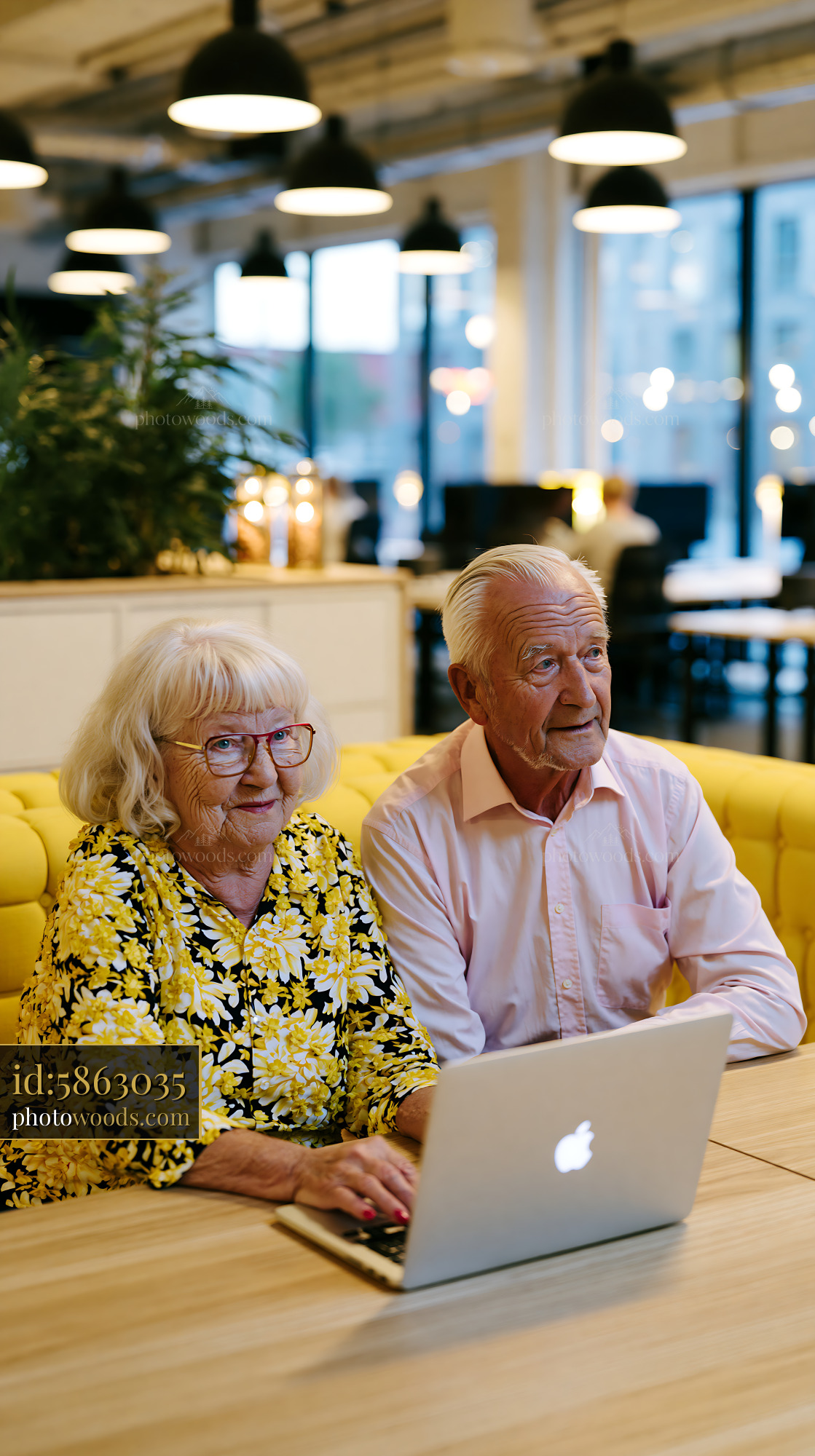 Elderly Couple Engaging With Laptop in Modern Workspace