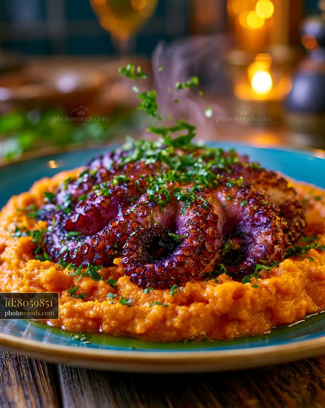 Grilled Octopus Tentacle on Smoked Paprika Puree With Herbs