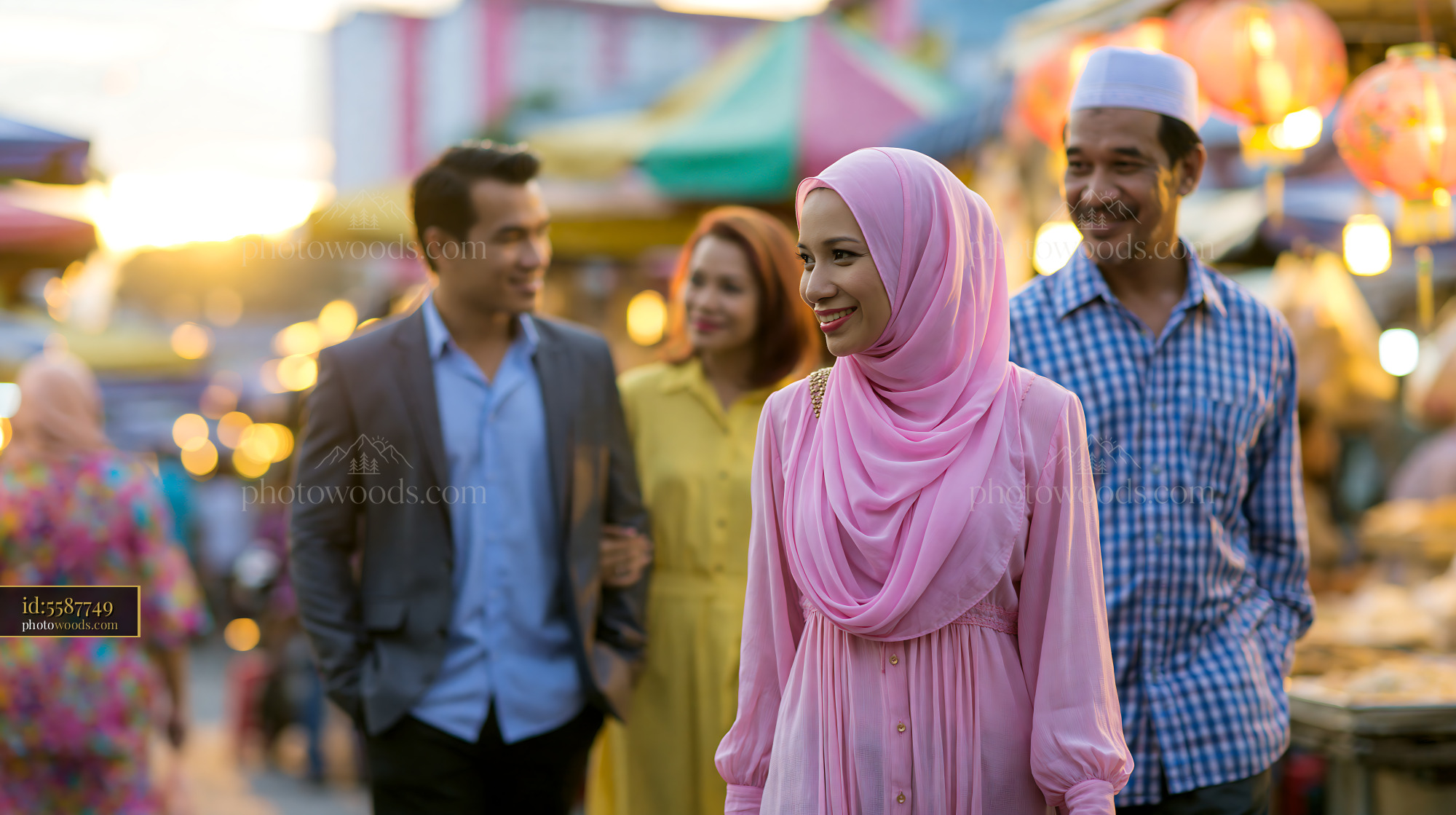 Colleagues Enjoying a Market Walk in Evening Light