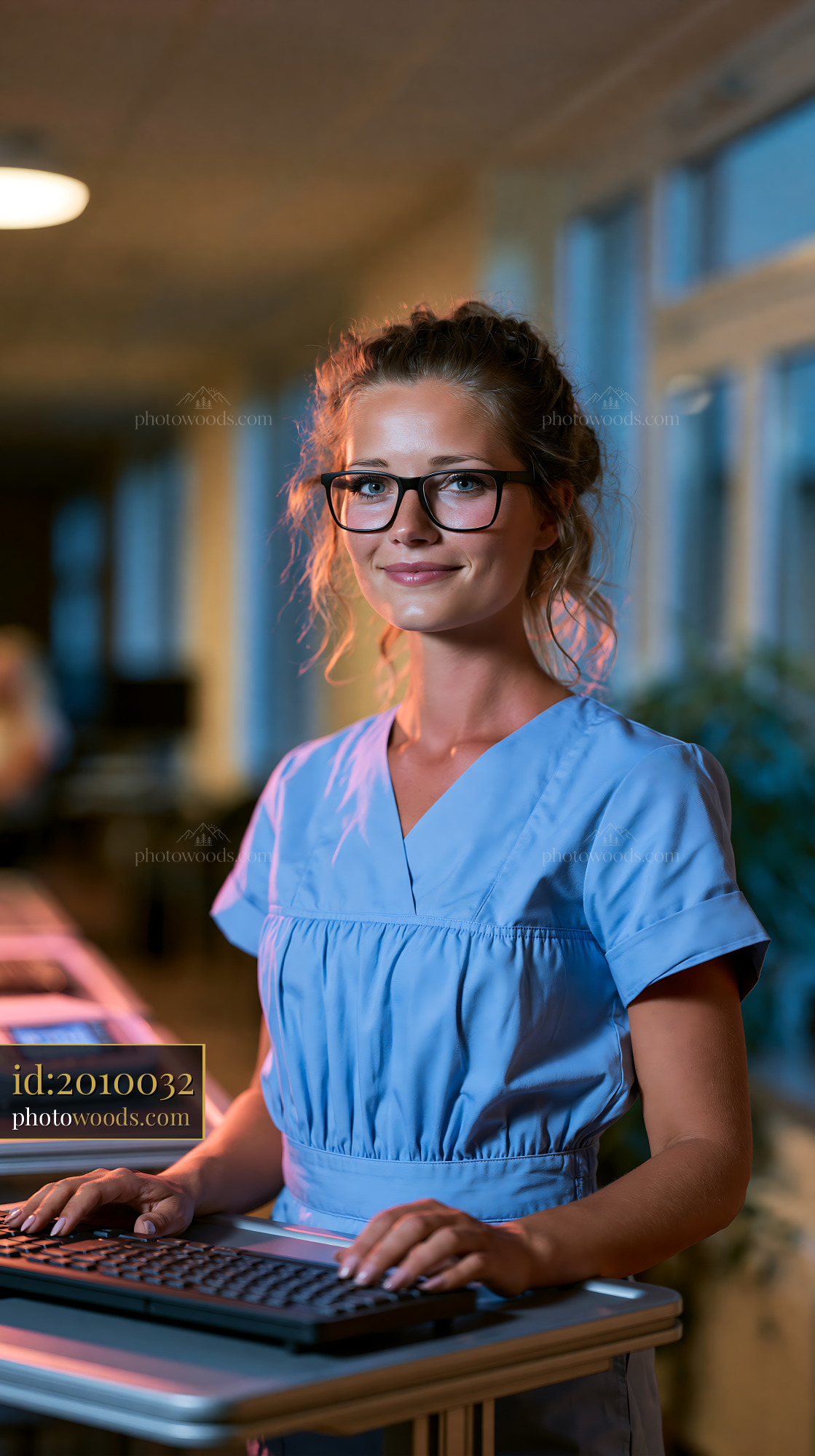 Nurse Using Mobile Care Device in a Healthcare Setting