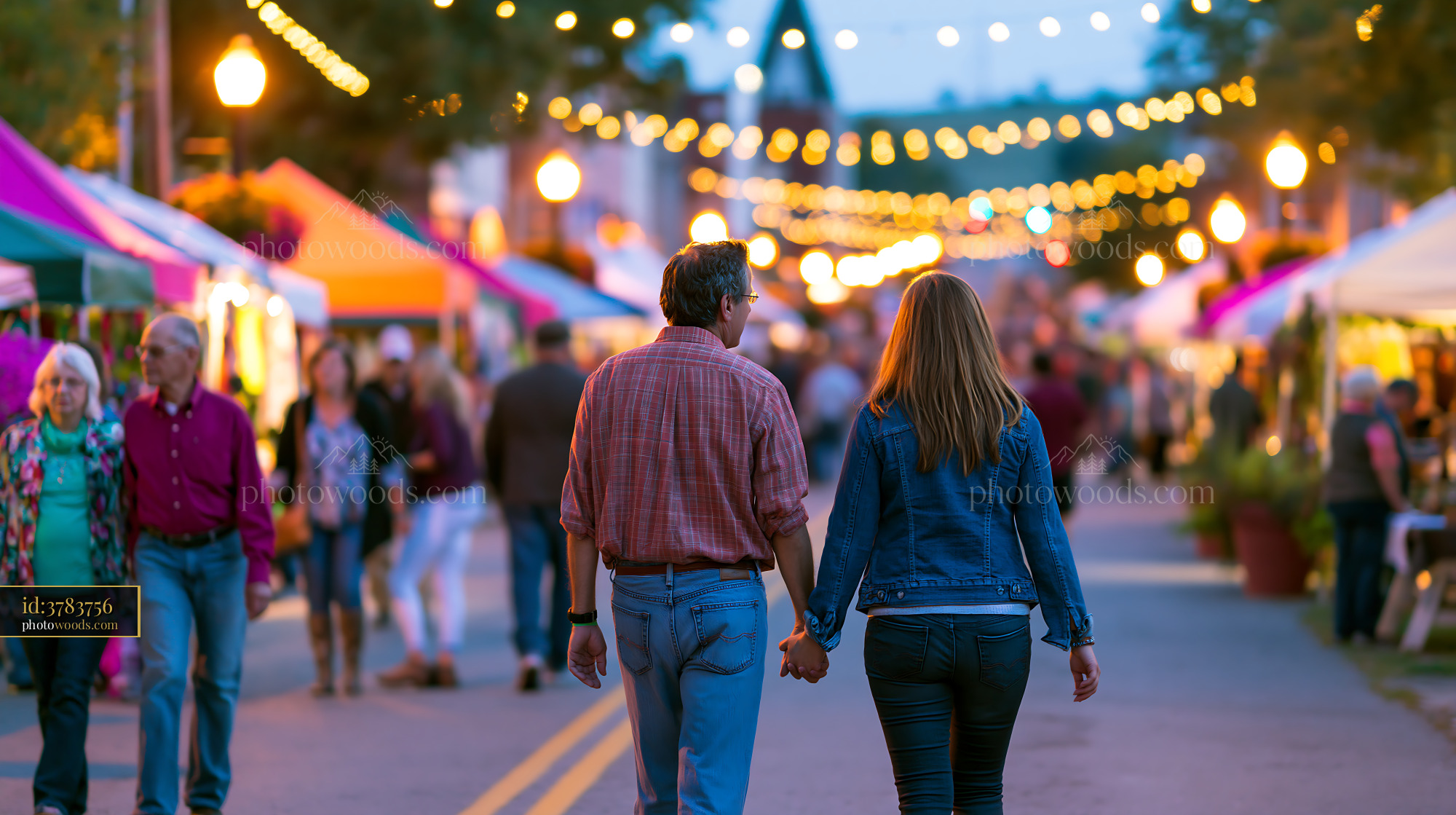 Couple Walking Hand in Hand at Local Harvest Festival