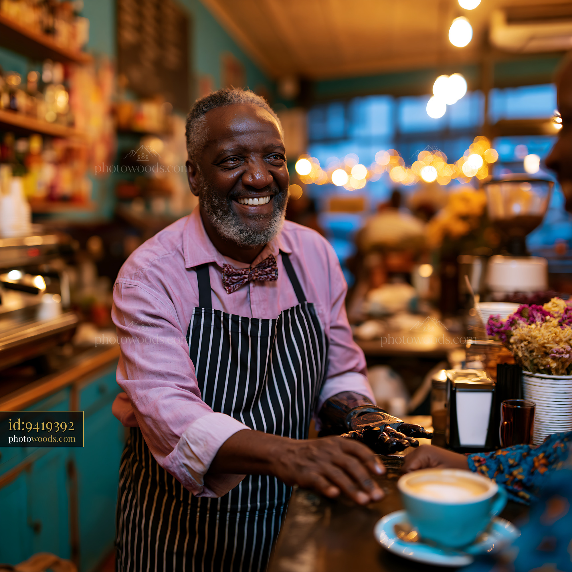 Craftsman With Prosthetic Hand Serving Coffee in a Café