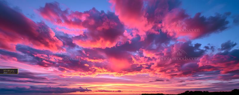 Dramatic pink and purple sunset clouds over a dark horizon