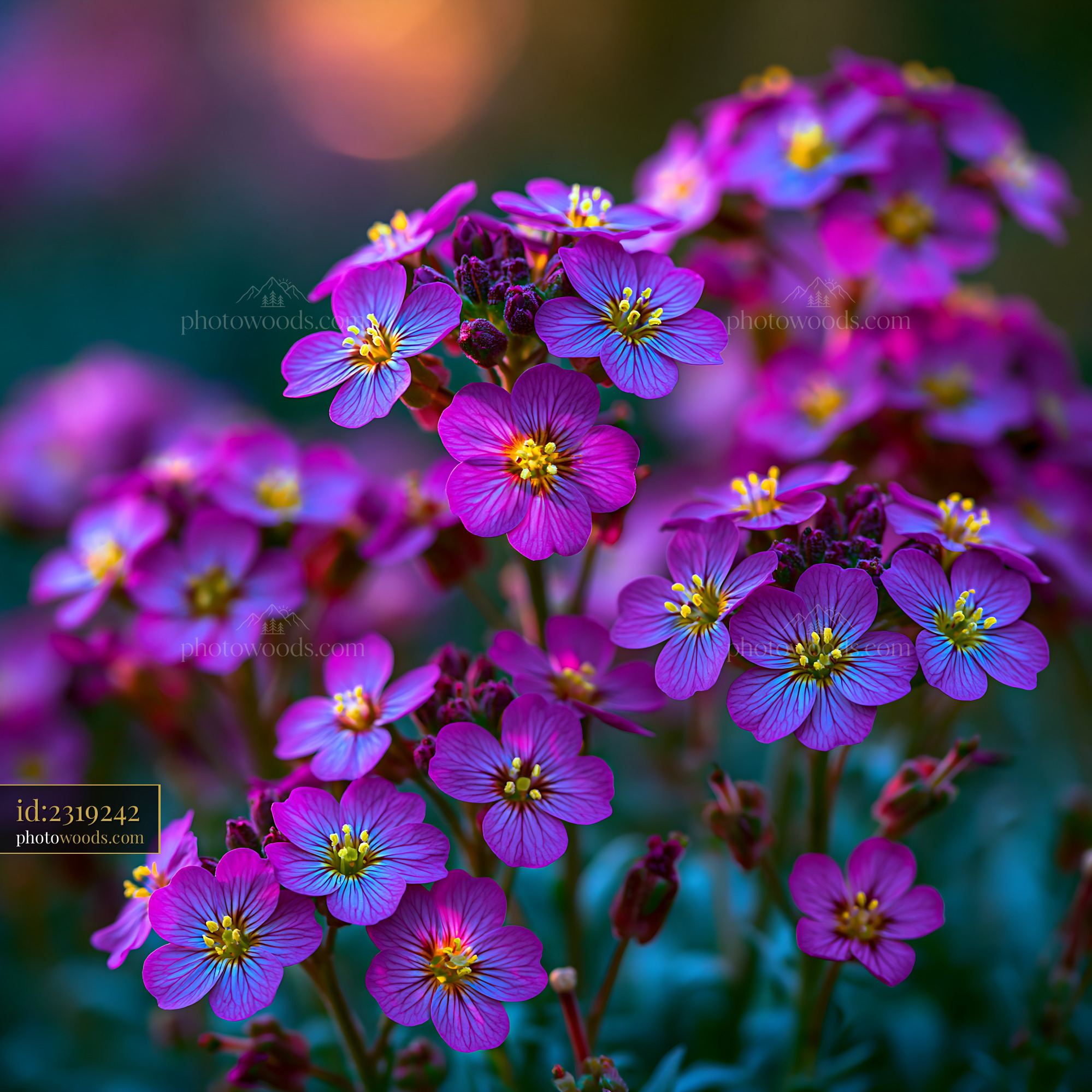 Purple Flowers Bloom in Garden With Sunlight Filtering Through