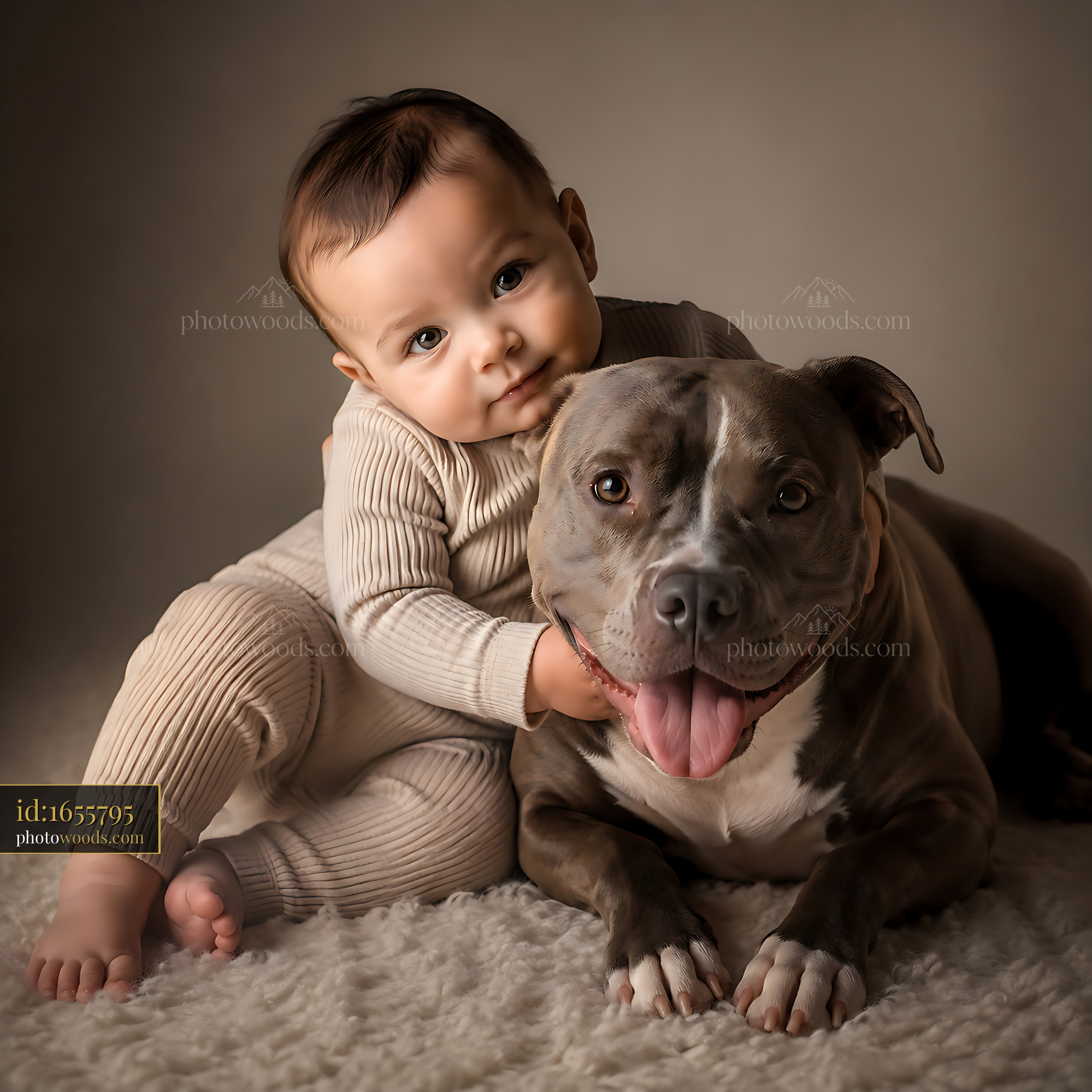 Baby Sits With Dog on a Soft Surface Creating a Friendly Bond