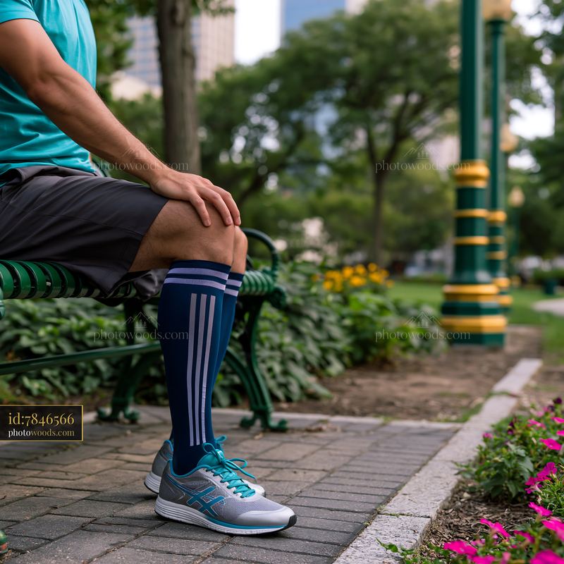 Office Worker Wearing Compression Stockings in City Park