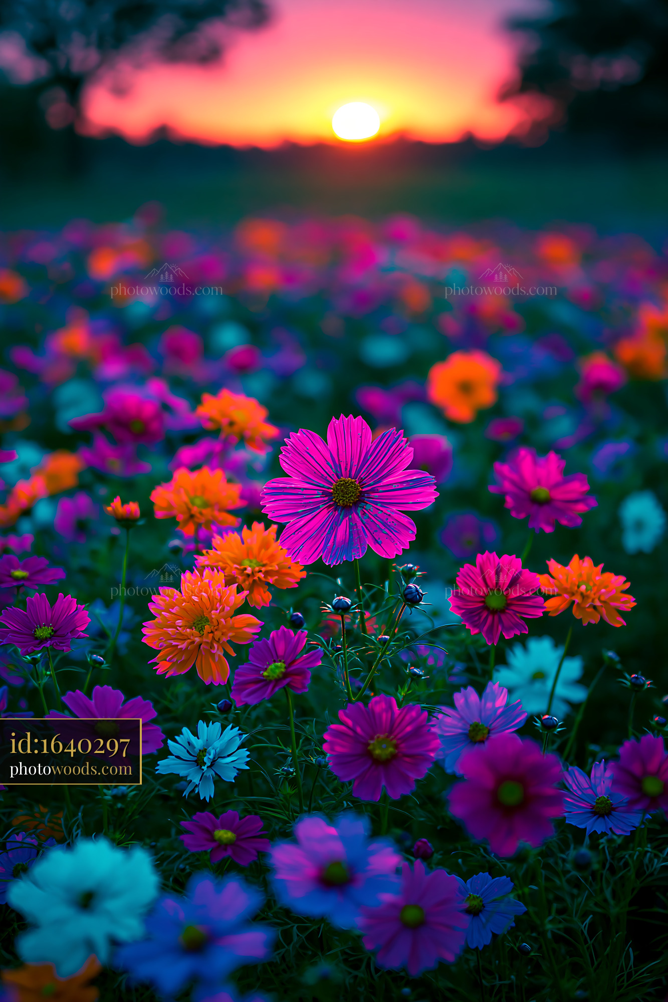 Flowers Bloom in Vibrant Colors During Sunset on a Warm Evening